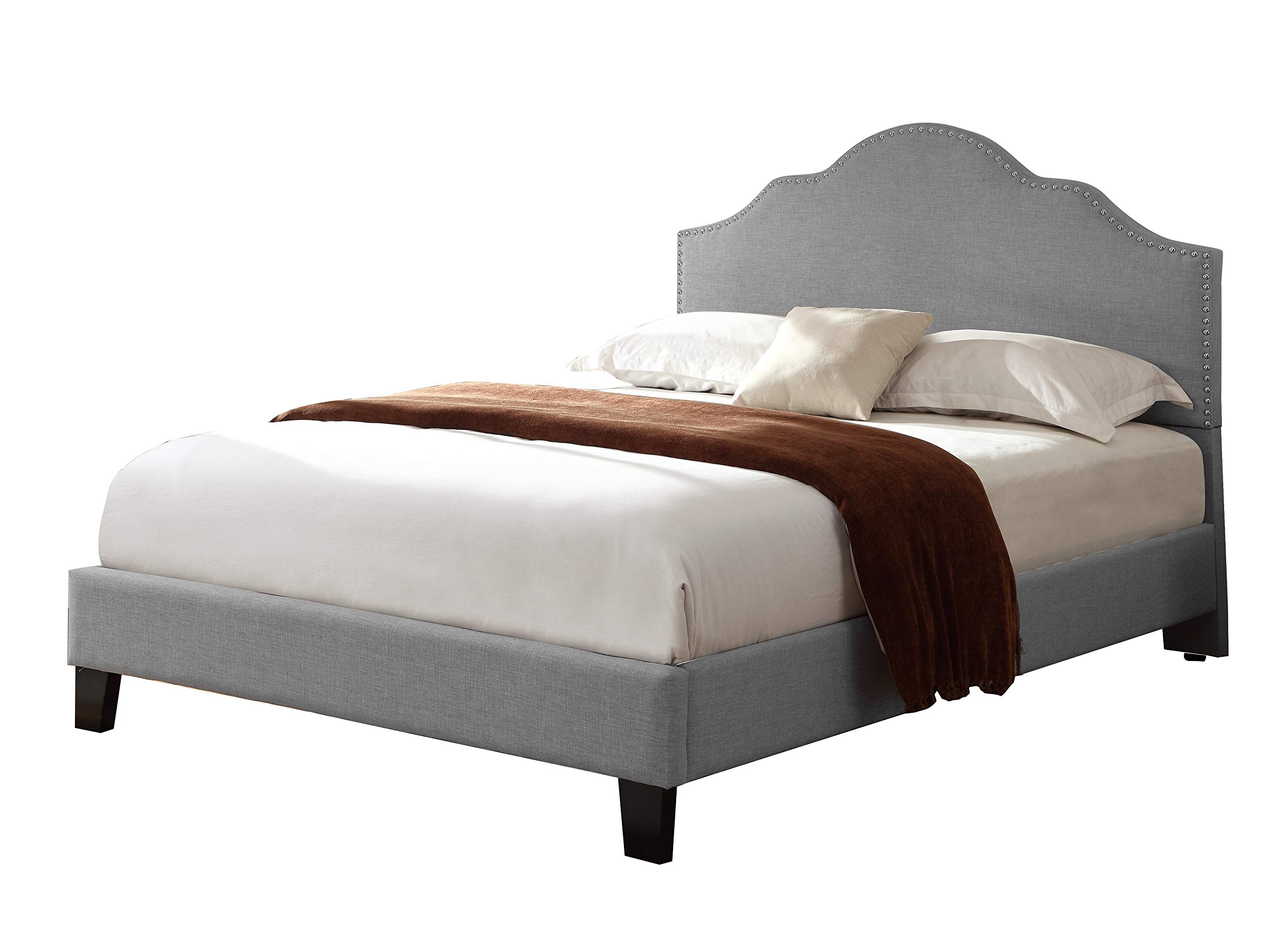 Emerald Home Madison Upholstered Bed Frame with Headboard - Light Gray Upholstery - Queen Size Bed for Modern Bedroom & Guest Room