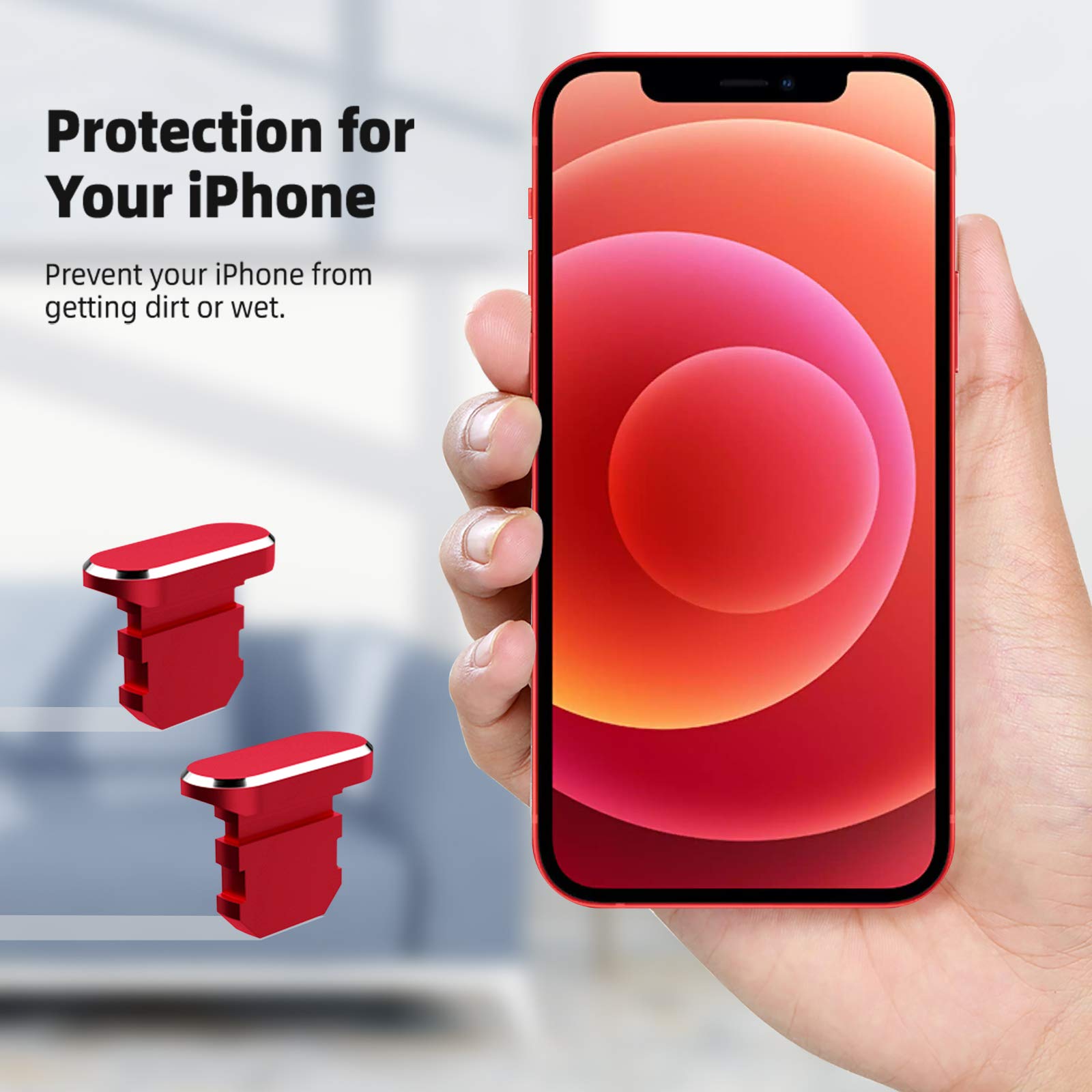 2 Pack Anti Dust Plugs for iPhone 13 Pro Max/14/12 Mini/11/XS/XR/X/8 Plus/SE 2020/2022 & iPad Mini/Air - 8 Pin Charging Port Covers with Mini Storage Box (Red) - Protect Your Device from Dust & Debris While Traveling or Storing