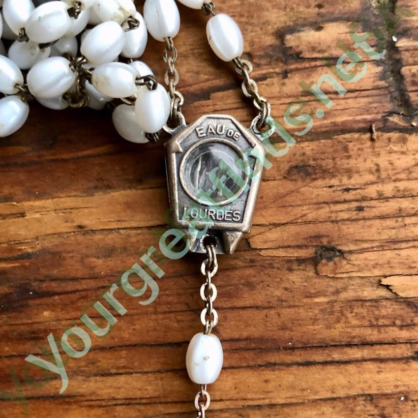 Vintage Catholic Rosary Necklace - Our Lady of Lourdes Milk Glass Beads, Religious Jewelry for Prayer & Devotion - Perfect for Gifts, Baptism, First Communion & Everyday Faith Wear