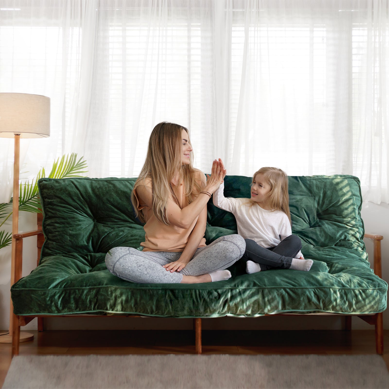 MAXYOYO 6-Inch Velvet Futon Mattress for Sofa Bed - Green (Mattress Only) | Comfortable & Space-Saving for Small Apartments, Guest Rooms & Dorm Living