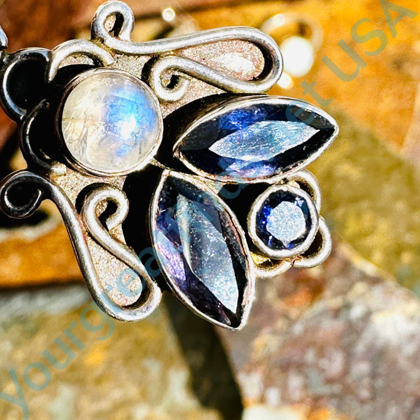 925 Sterling Silver Moonstone & Iolite Pendant Necklace for Women - Elegant Gemstone Jewelry Gift for Birthday, Anniversary & Special Occasions