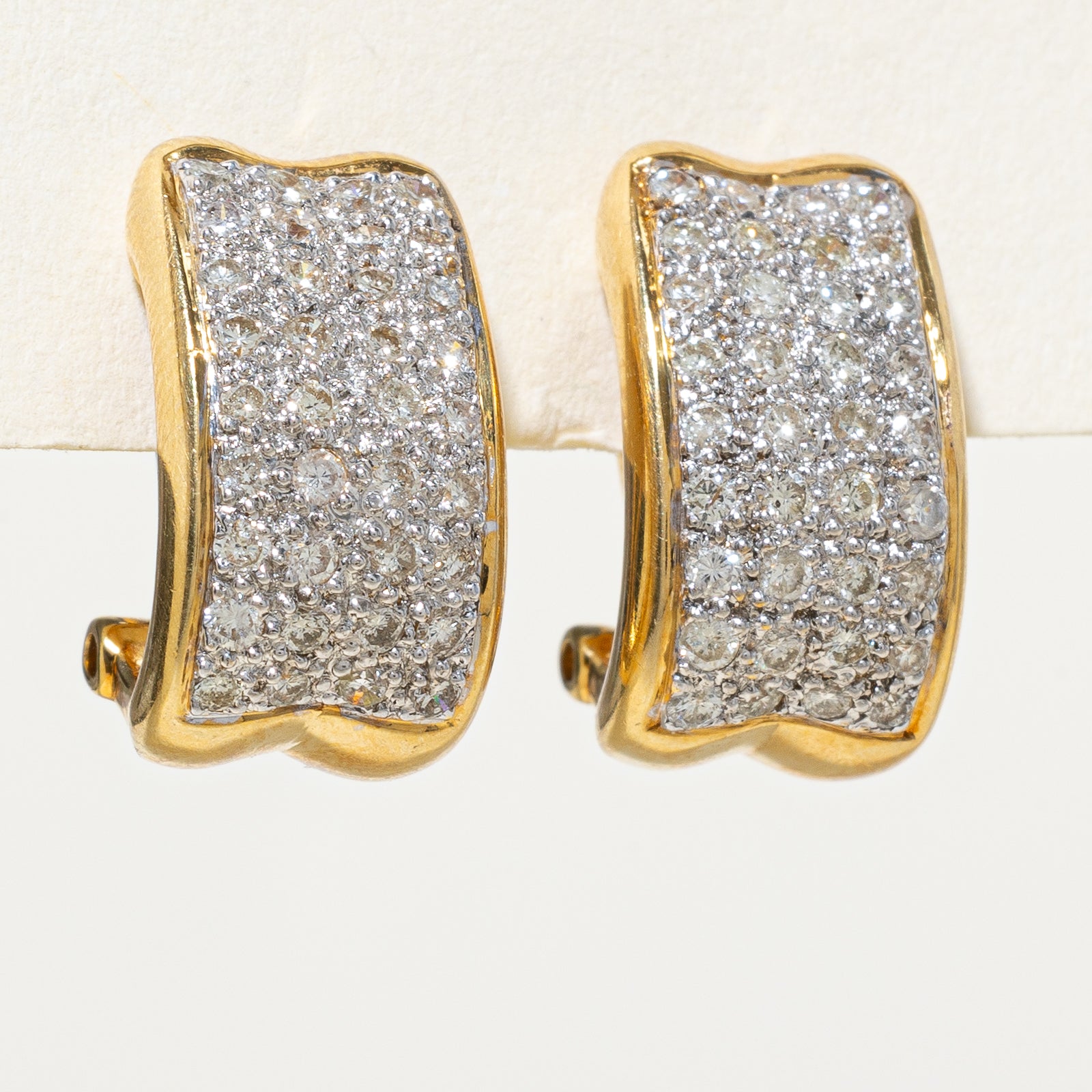 18K Gold Diamond Grid Stud Earrings - 1.08 Carat Total Weight (CTW) - Elegant Everyday Jewelry for Women, Perfect for Work, Parties & Special Occasions