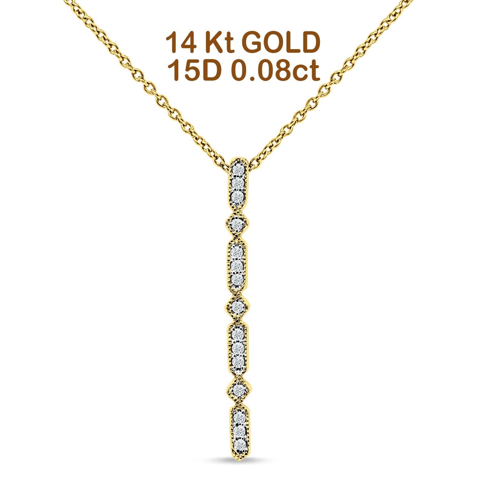 14K Gold 0.08ct Diamond Vertical Bar Pendant Necklace - 18 Inch Elegant Drop Chain for Women, Perfect for Weddings, Parties & Everyday Luxury Jewelry