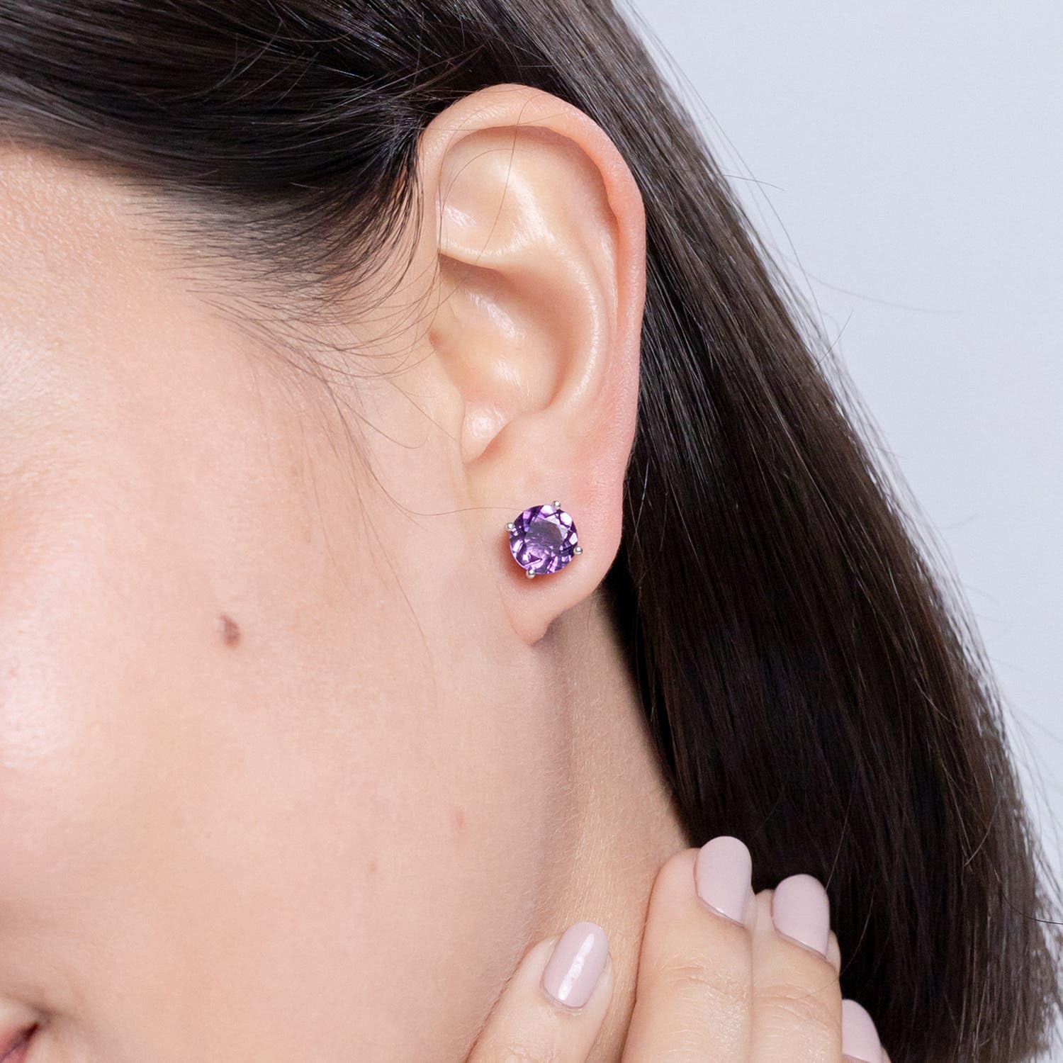 ANGARA Natural Round Amethyst Stud Earrings in Sterling Silver/14K Solid Gold/Platinum | February Birthstone Jewelry for Women | Birthday, Engagement, Anniversary & Wedding Gift | Perfect for Everyday Wear & Special Occasions