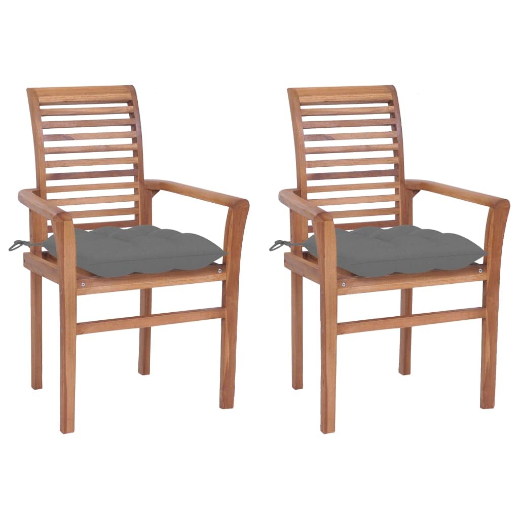Premium Teak Wood Patio Dining Chairs Set of 2 with Gray Cushions - Solid Wood, Ergonomic Design - 24.4