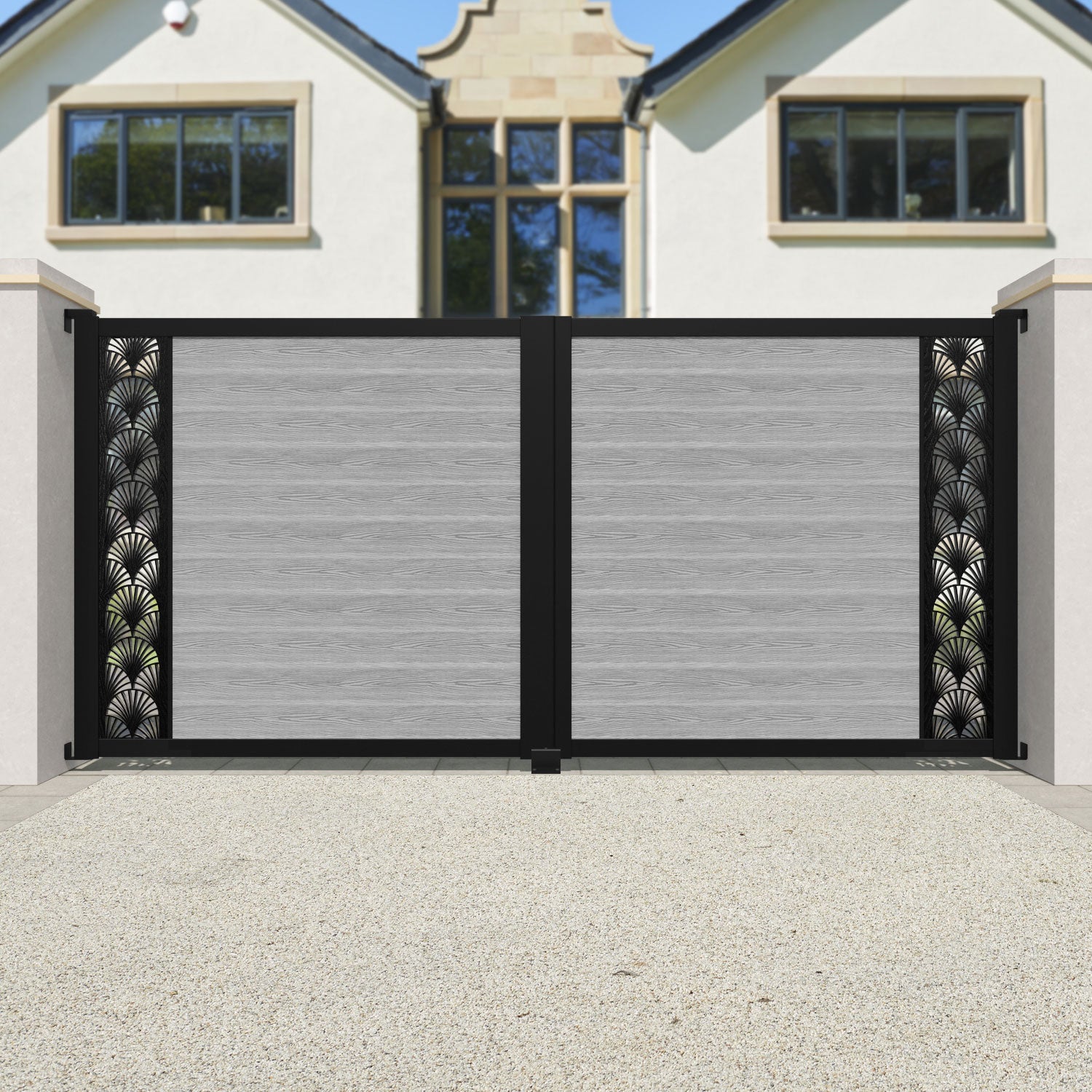 Classic Laurel Straight Top Driveway Gate - Light Grey Steel Fence for Home Security & Privacy | Perfect for Residential Driveways, Gardens & Property Boundaries