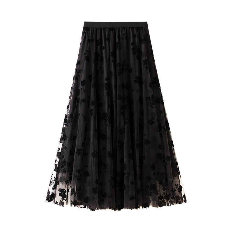 Fairy Pleated Mesh Skirt with Floral Print - Elegant Women's Midi Skirt for Spring Summer Outfits, Parties, and Boho Fashion