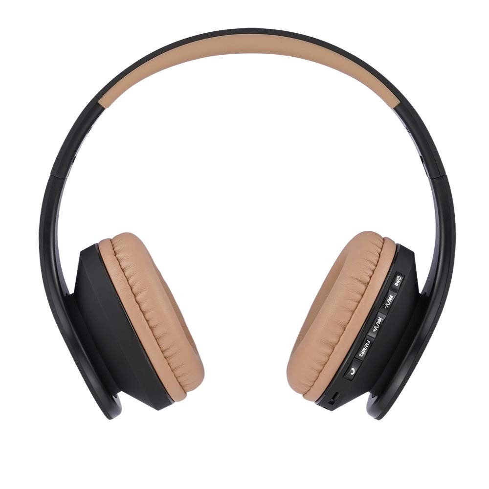 PowerLocus Wireless Bluetooth Over-Ear Headphones with Built-in Mic, Foldable Design & 30H Playtime - Compatible with iPhone, Samsung, LG, iPad (Black/Brown) - Perfect for Travel, Workouts & Home Entertainment