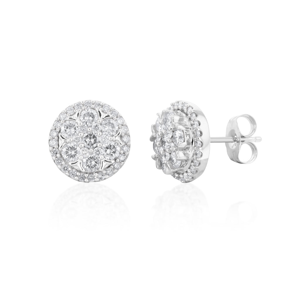 10ct White Gold 0.95 Carat Diamond Stud Earrings for Women - Classic Round Cut Diamond Earrings for Everyday Wear & Special Occasions