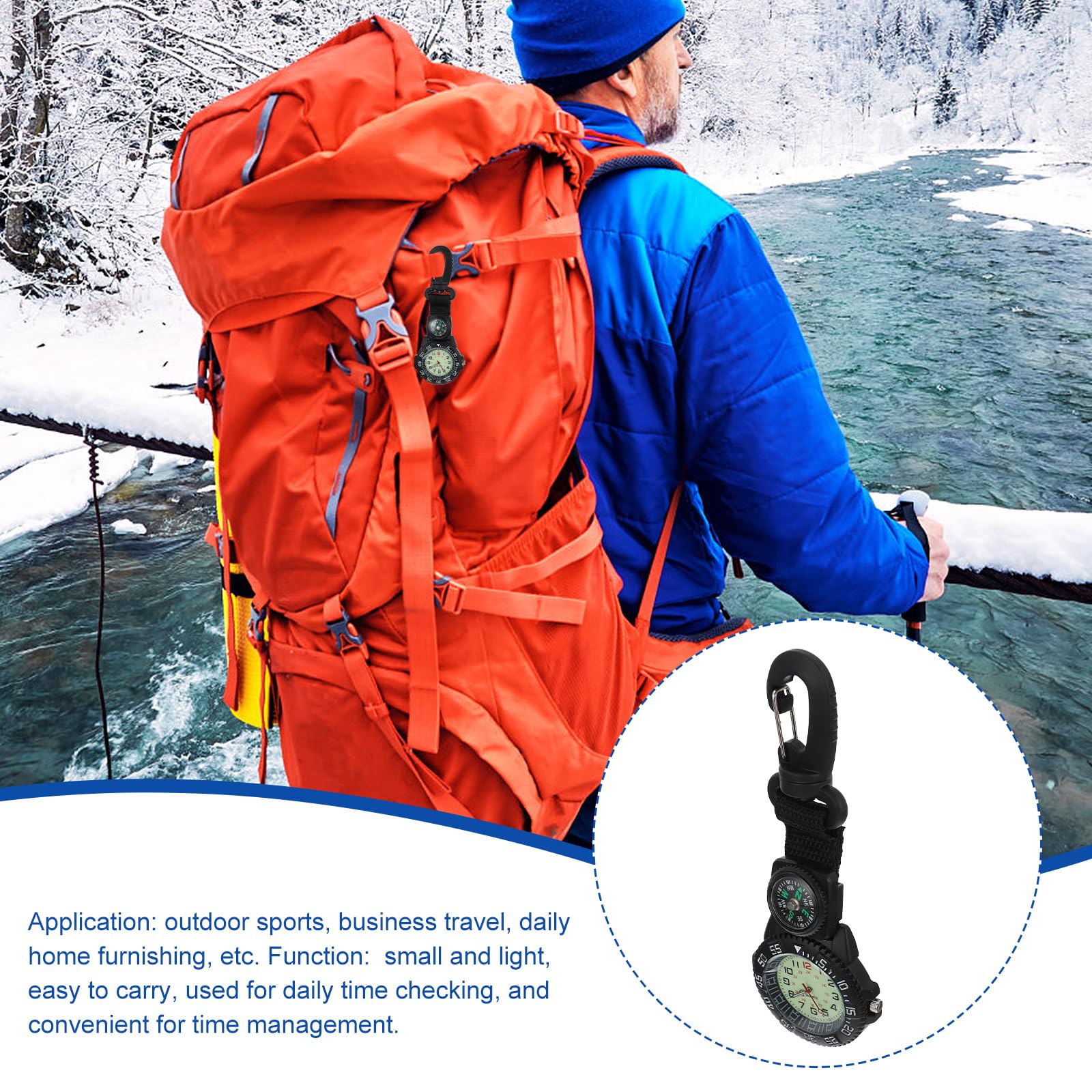 **Hemobllo Men's Digital Carabiner Clip-On Watch - Backpack Fob Hanging Stopwatch with Compass for Nurses, Doctors, Climbers - Outdoor Camping, Hiking, Home Office Accessory**    *(Use Cases: Perfect for medical professionals, outdoor adventurers, and everyday carry as a functional and stylish clip-on watch.)*