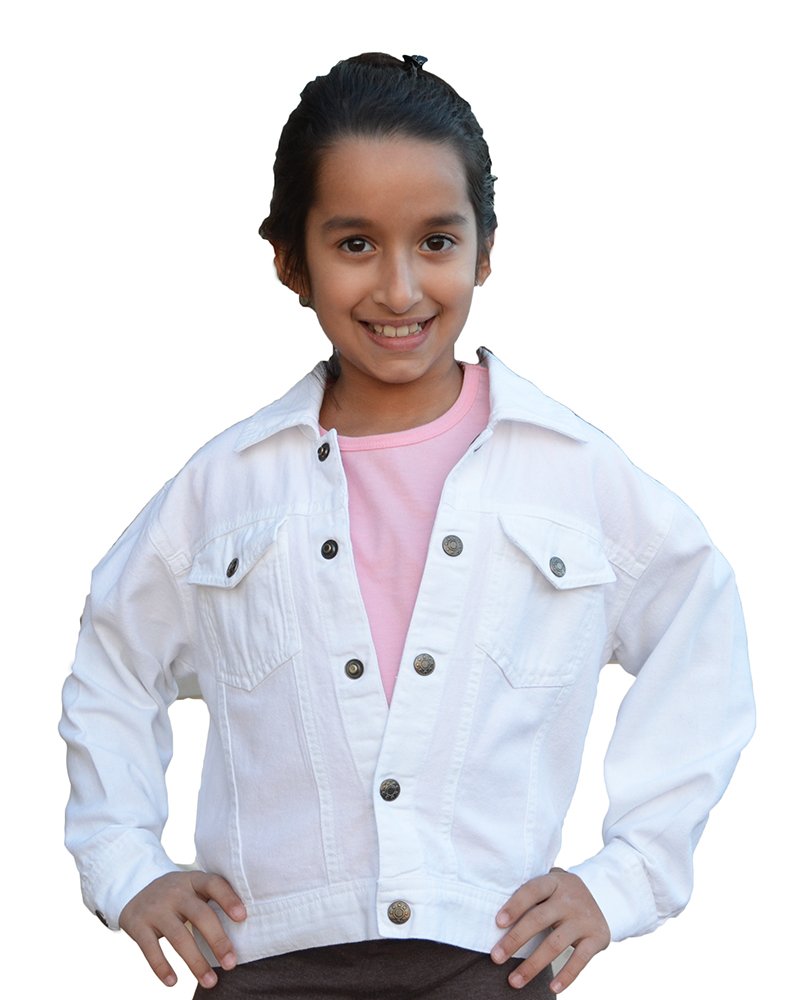 Monag Toddler White Denim Jacket for Boys & Girls - Soft Cotton Kids Jacket with Button Closure - Cute Pink & Blue Children's Jackets for Playdates, School & Outdoor Activities