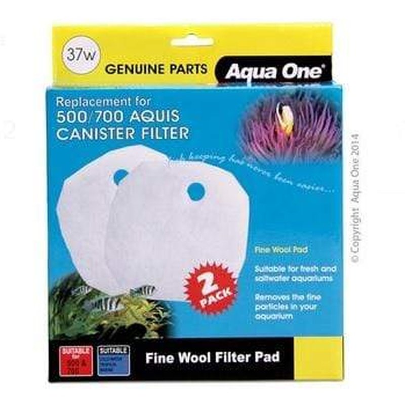 Aqua One Wool 2-Pack 37W Replacement Filter for Aquis 500/700 Aquarium Canister - High-Efficiency Water Filtration for Crystal Clear Fish Tank Water - Perfect for Freshwater and Saltwater Aquariums