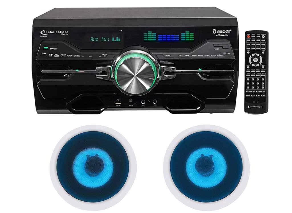Technical Pro Professional 4000W Bluetooth Receiver Amplifier with DVD Player, USB, FM Radio & 2 Rockville HC85B-LED 8