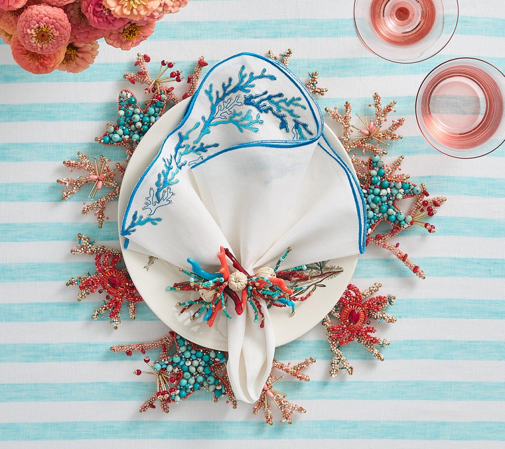 Turquoise Coral & Gold Coral Charm Charger Set of 2 - Elegant Dinnerware for Wedding, Party & Home Decor