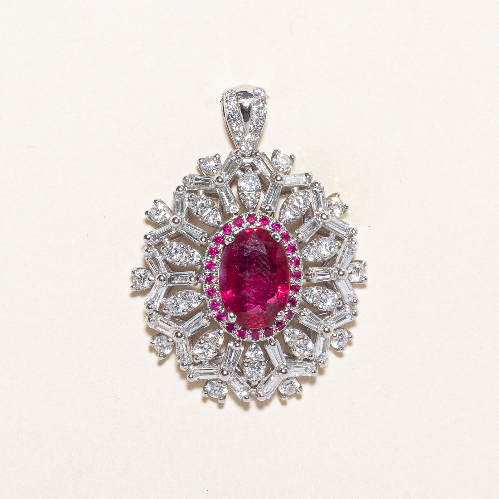 Natural GRS Certified Unheated Ruby and Diamond Cocktail Ring & Pendant Set - 2.16ct Ruby & 1.55ctw Diamonds - Size 6.5 - Elegant Jewelry for Evening Parties, Weddings & Special Occasions