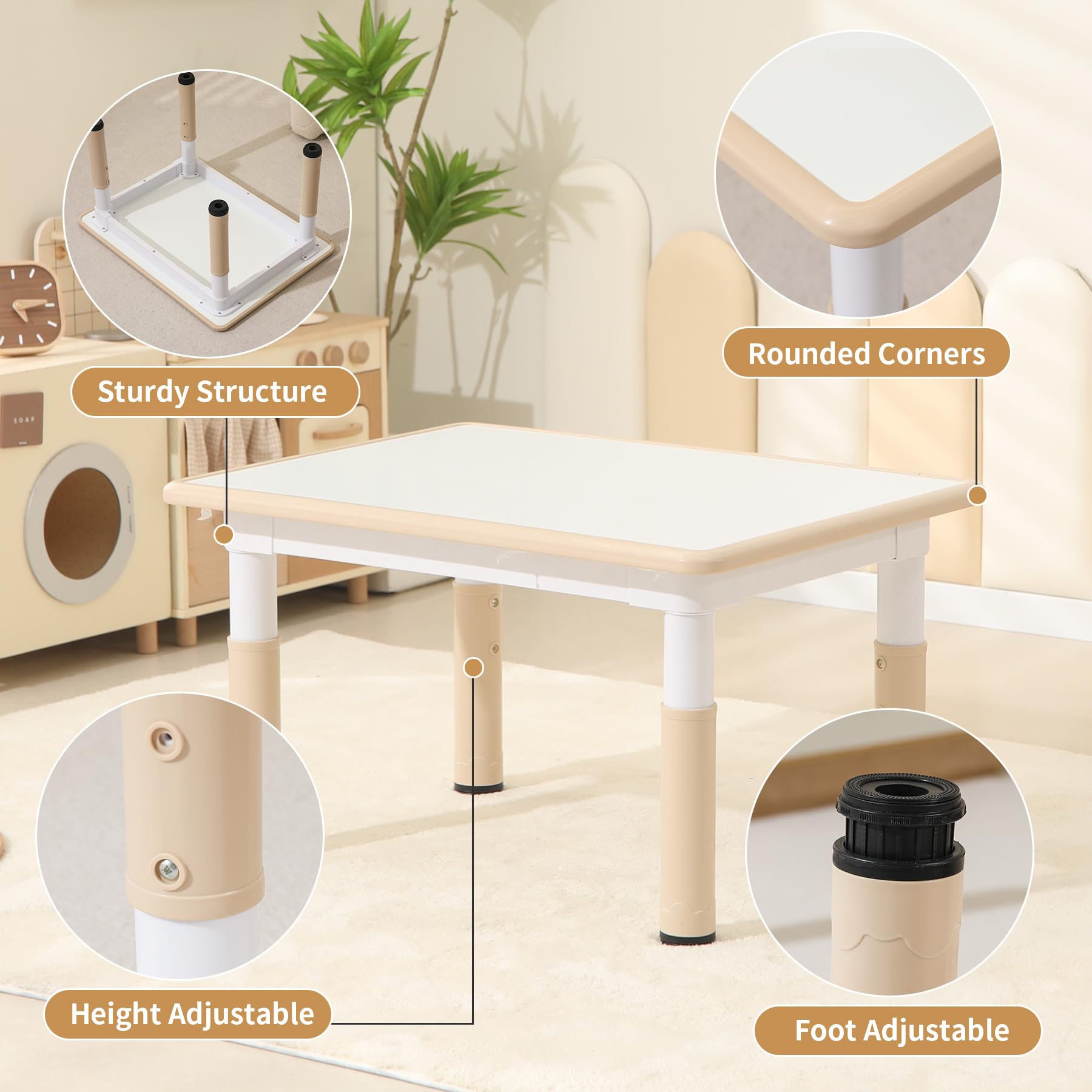 **Height-Adjustable Toddler Table and 4 Chairs Set - Kids Study & Activity Table with Graffiti Desktop for Boys & Girls Ages 3-8 (Max 300lbs) - Perfect for Learning, Drawing & Playtime at Home or Preschool**