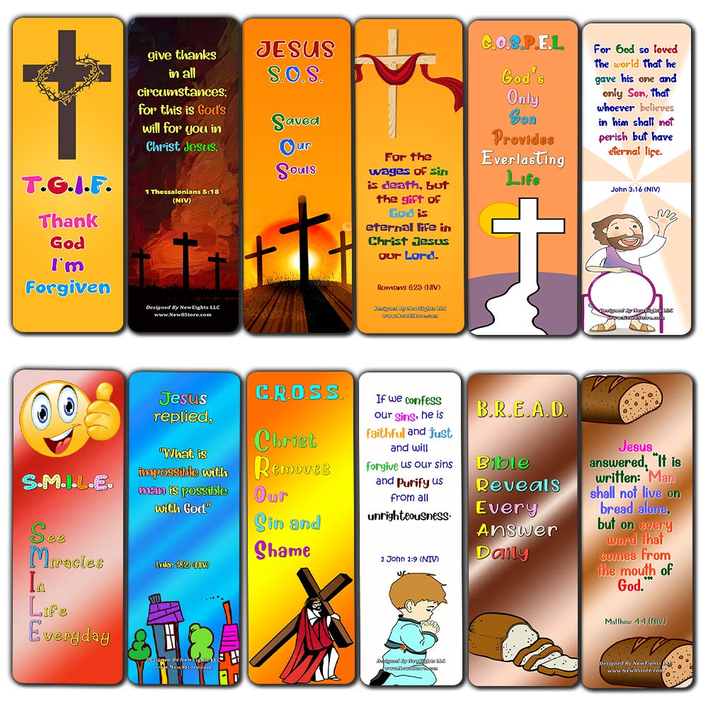Kids Christian Gospel Bookmarks - 12 Pack Inspirational Bible Verses for Church & Sunday School