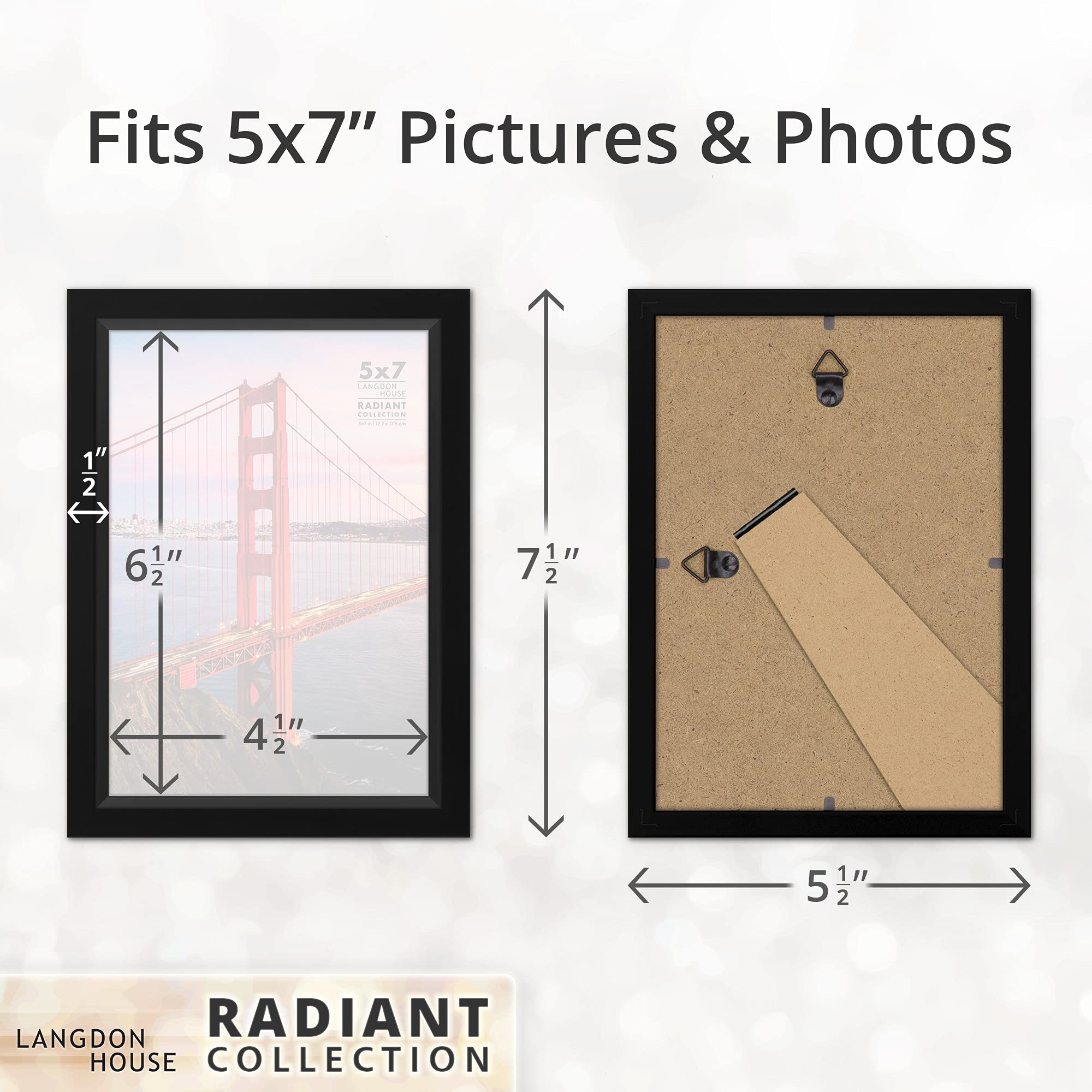 Langdon House 5x7 Picture Frames Set of 3 - Black Modern Photo Frames with Beveled Edge, Tabletop Easel & Wall Hanging Hooks - Perfect for Displaying Family Photos, Wedding Pictures, and Home Decor