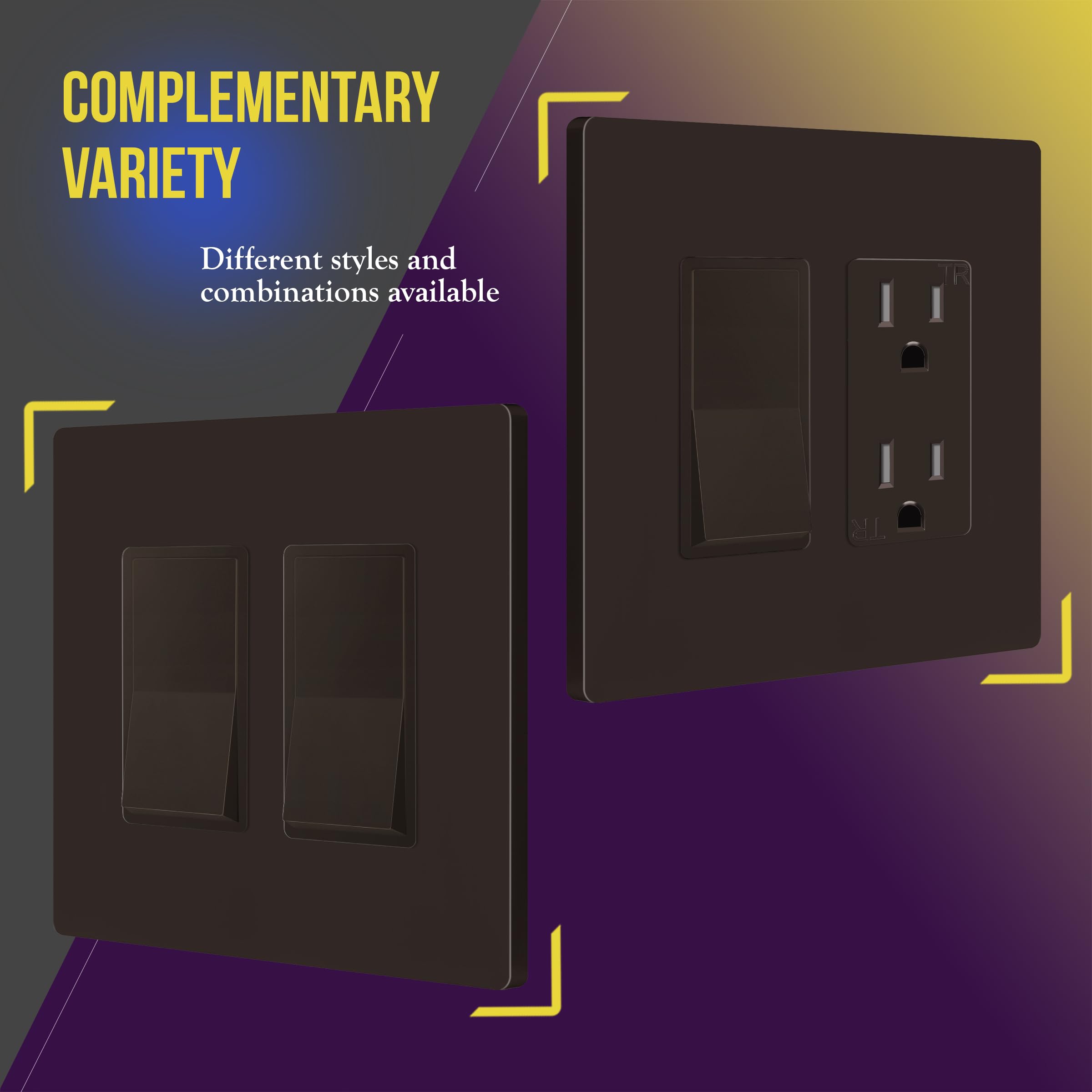 ENERLITES Screwless Decorator Wall Plates - Child Safe Outlet Covers, Glossy Finish, Midway Size 2-Gang (4.88