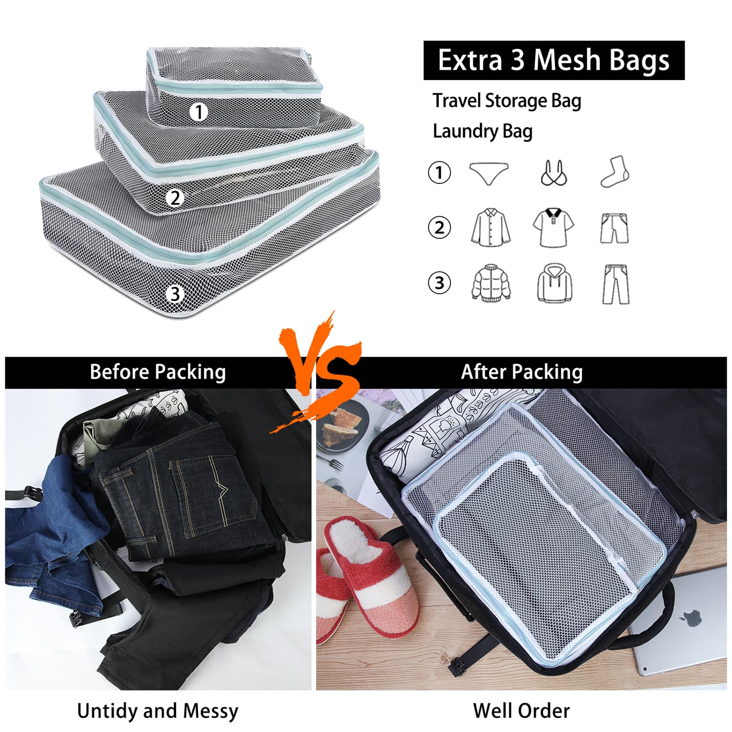 17 Inch Waterproof Travel Laptop Backpack for Men & Women - Large Carry On Luggage with 3 Packing Cubes - Perfect for Business, School, Weekender & Overnight Trips - Black