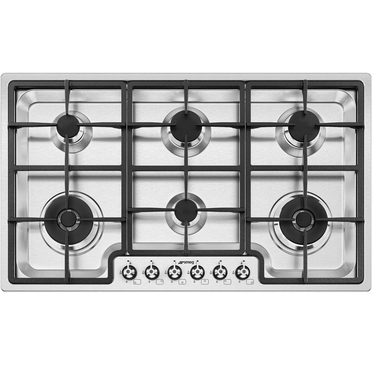 Smeg 90cm Classic 6 Burner Stainless Steel Gas Cooktop PGA962 - Premium Kitchen Appliance for Modern Home Cooking & Entertaining