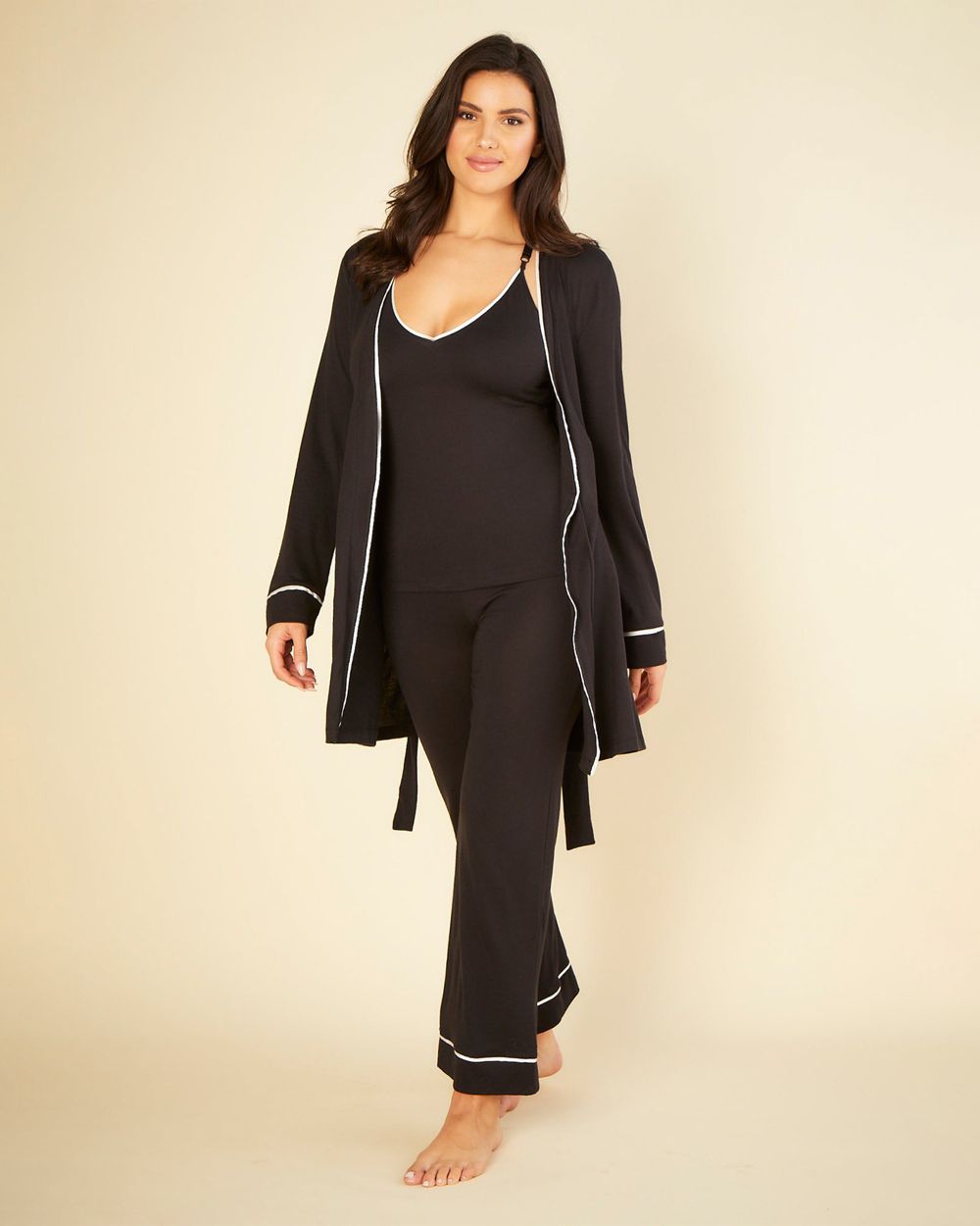 Bella Plus Size Curvy Racerback Cami, Pant & Robe Set - Soft Lounge Wear for Women, Sleepwear & Comfortable Home Outfit - Perfect for Relaxing, Yoga & Self-Care Days