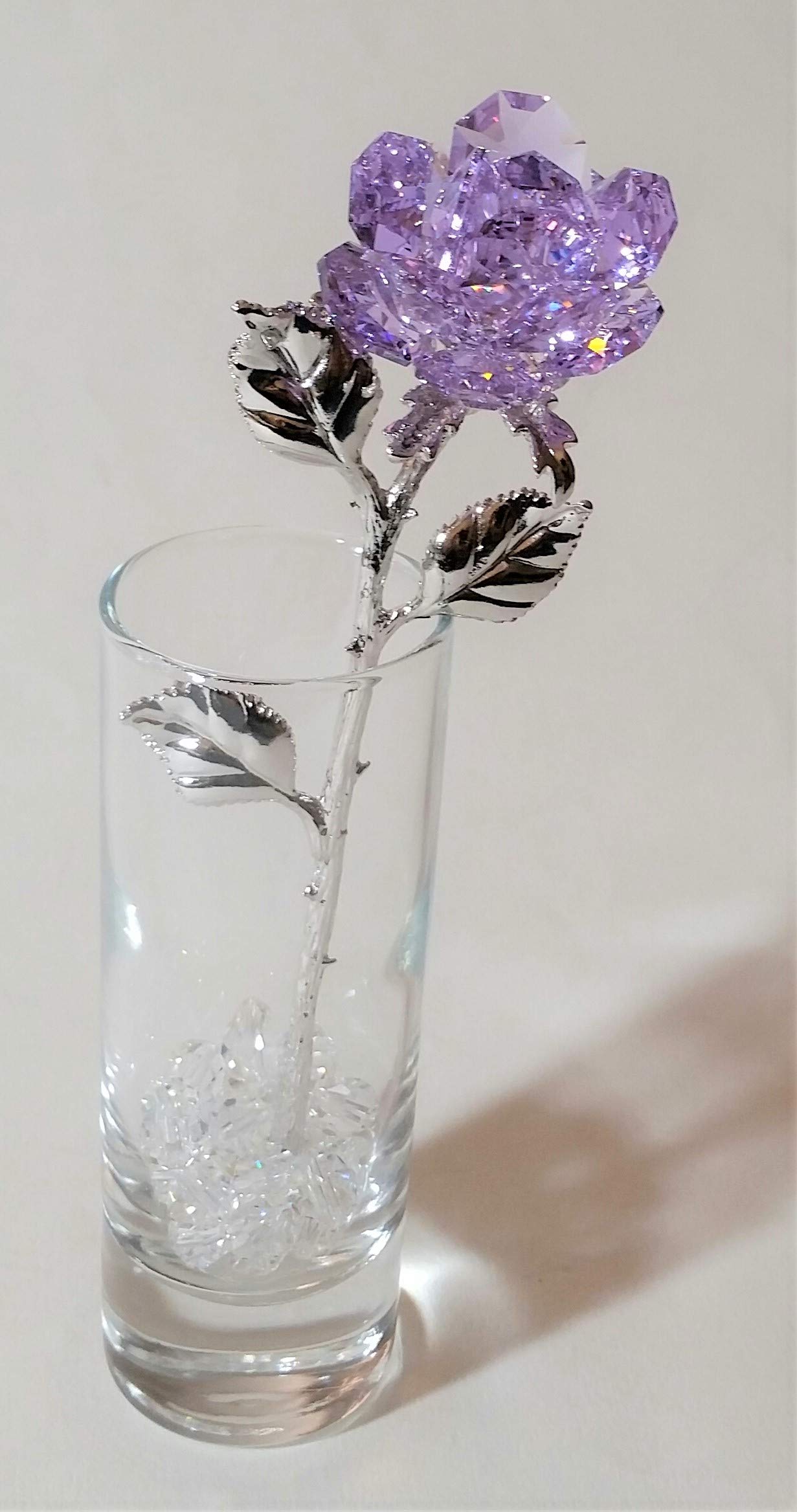 Luxury Purple Crystal Rose in Glass Vase - Handmade with Swarovski Crystals - Perfect for Wedding Centerpieces, Anniversary Gifts & Home Decor