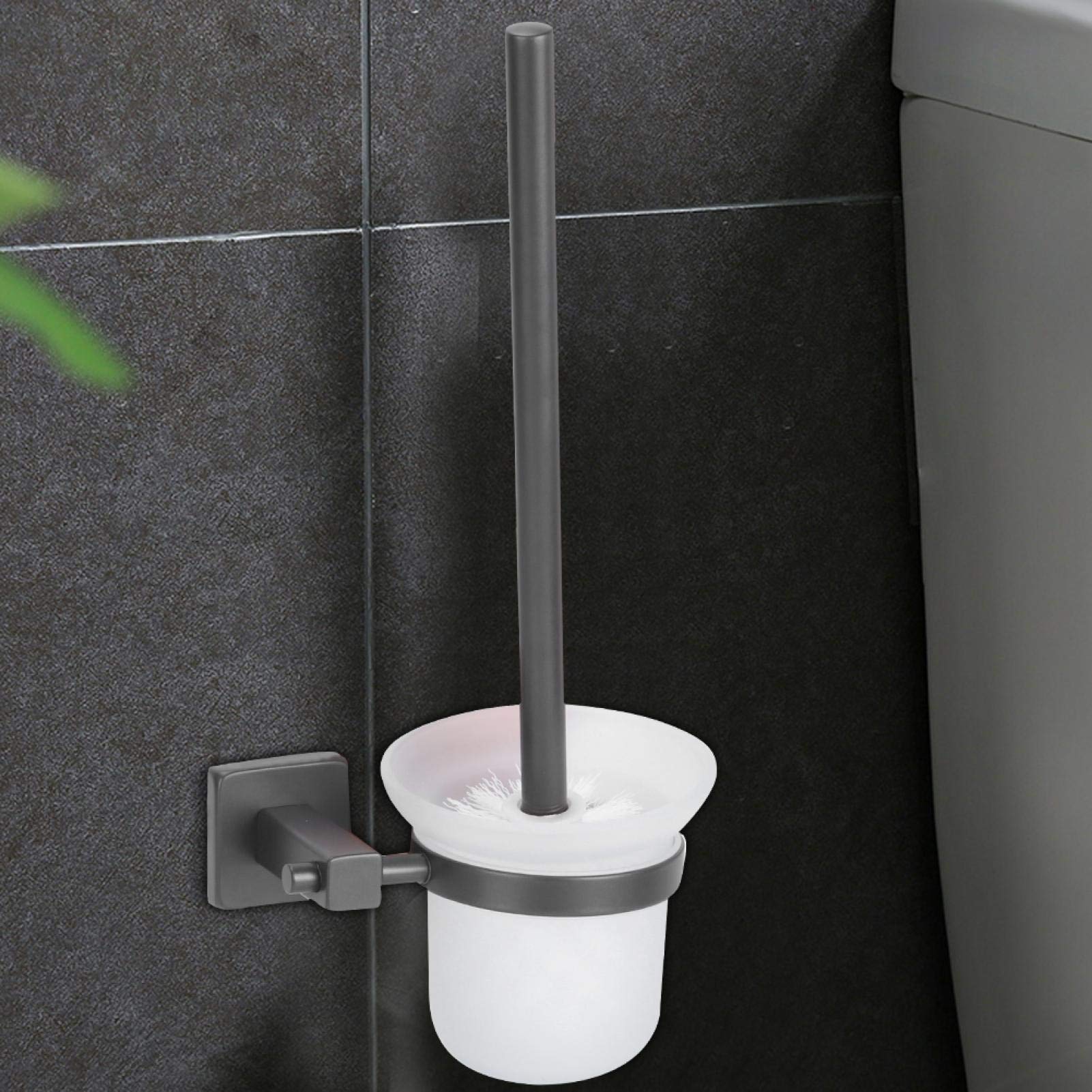 Stainless Steel Toilet Brush Holder Set - Corrosion Resistant Bathroom Cleaning Kit with Strong Adhesion for Home Use (Gun Metal Finish) - Perfect for Modern Bathrooms & Toilet Cleaning Maintenance