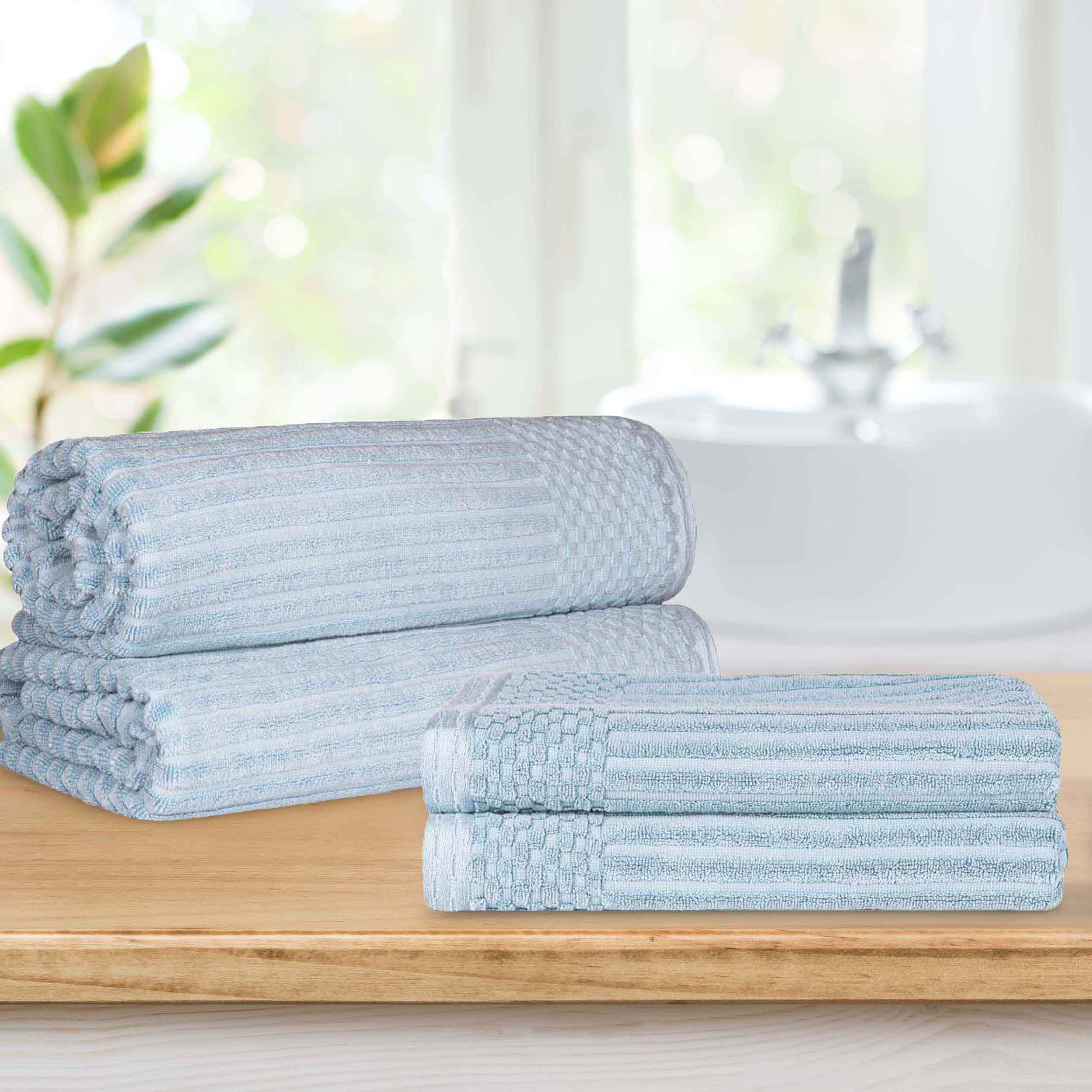 Premium Soho Ribbed Textured Cotton Bath Towel Set - Ultra Absorbent & Quick Dry - Luxury Spa & Bathroom Towels for Hotel, Home, Gym Use