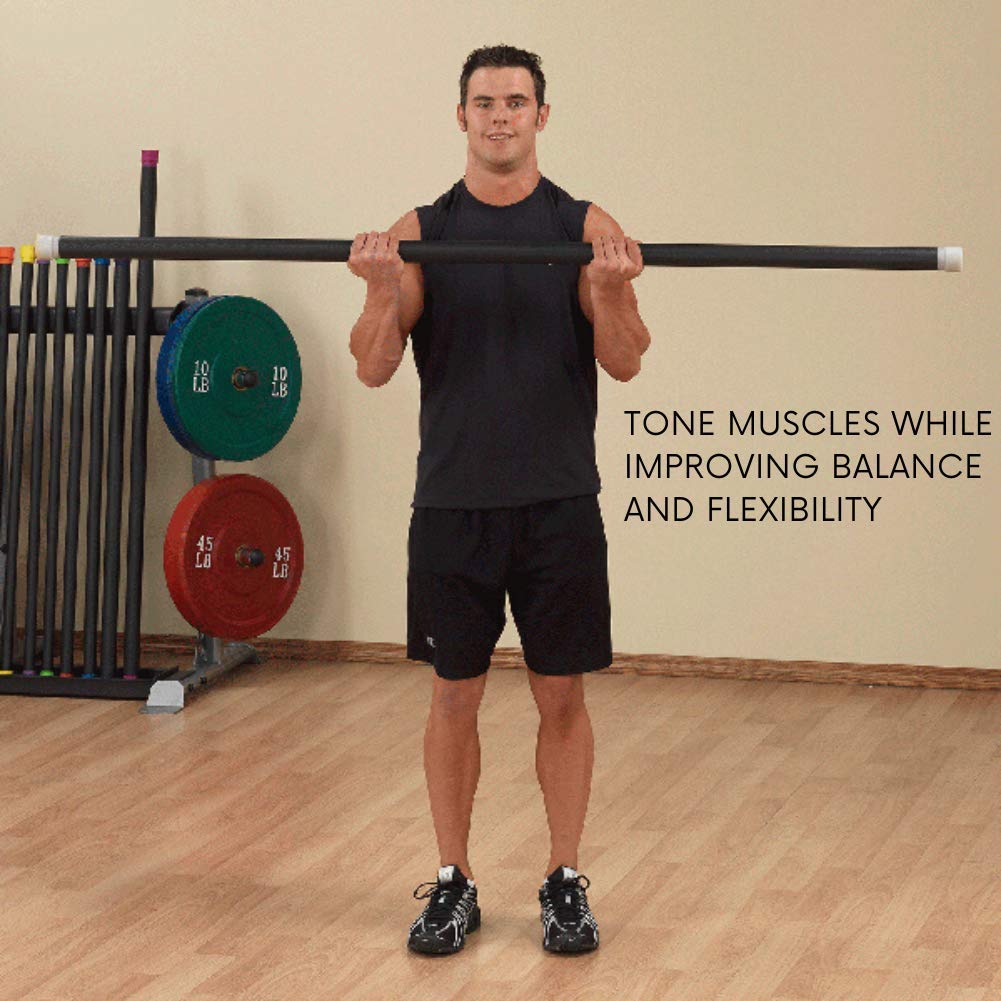 Body-Solid Rubber Padded Weighted Exercise Bar for Stretching, Physical Therapy, Yoga & Pilates - Strength Training & Muscle Toning Equipment for Home Gym Workouts