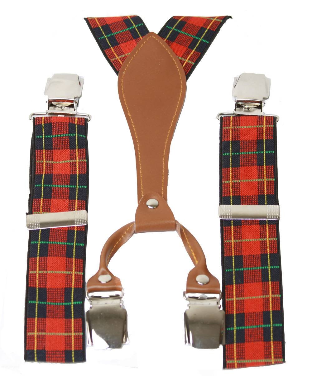 Premium Plaid Suspenders for Men - Classic Navy & Red Tartan Pattern - Adjustable Elastic Straps for Formal Wear, Office Attire & Vintage Fashion