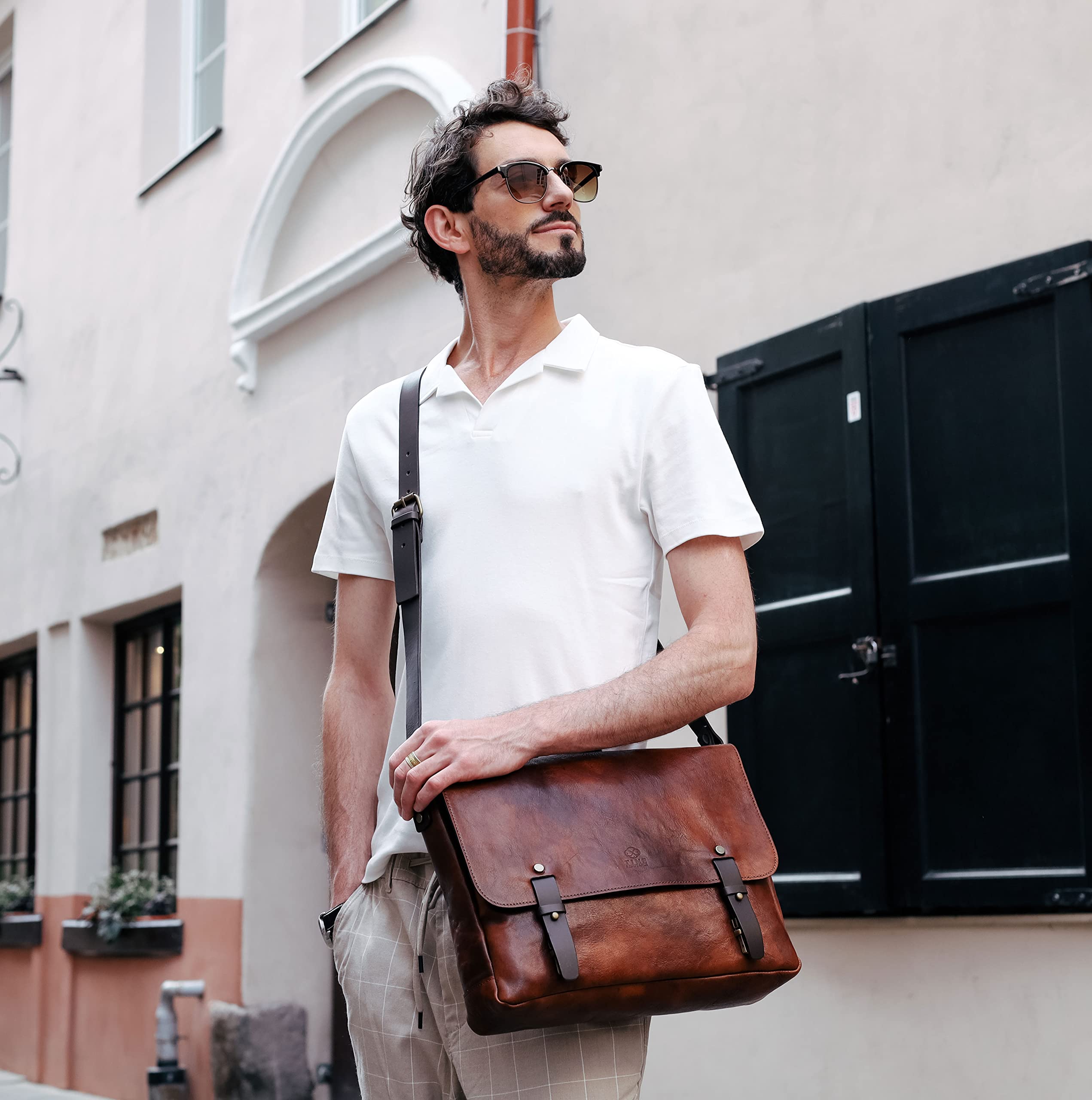 Premium Full Grain Leather Briefcase - Durable Laptop Messenger Bag for Men & Women - Stylish & Water-Resistant - Perfect for Business, Travel & Office Commute