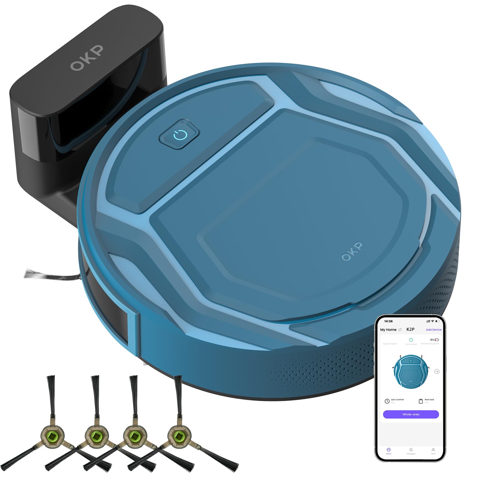 OKP K2-Pro Robot Vacuum Cleaner with WiFi/App/Alexa Control, Smart Mapping & Auto Charging - Powerful Suction for Pet Hair, Carpets & Hard Floors - Ultra Quiet Cleaning for Home, Office & Apartment Use