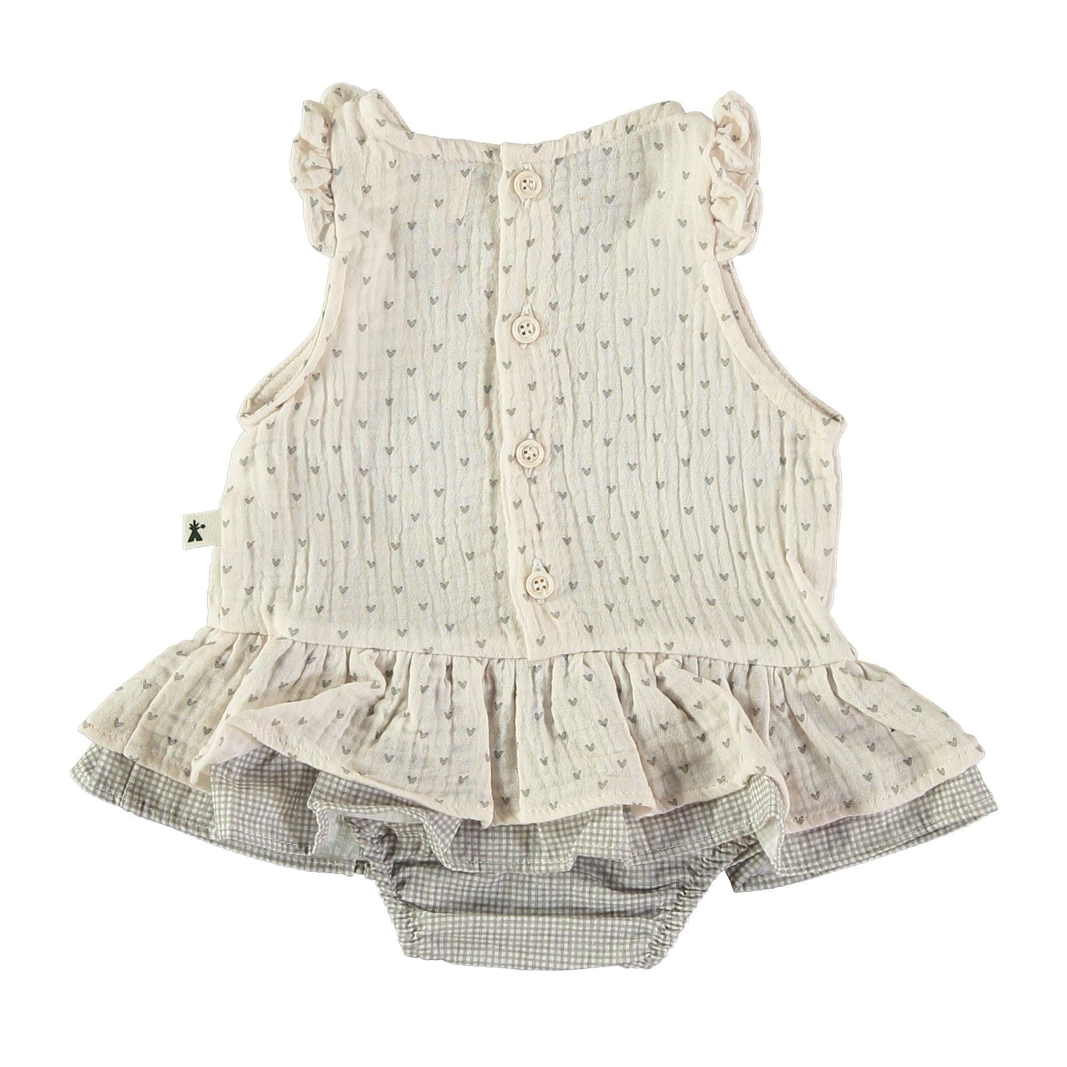Petit Indi Sleeveless Skirted Romper - Grey Dots Print | Made in Spain | Perfect for Summer Outfits, Beach Vacations & Casual Wear