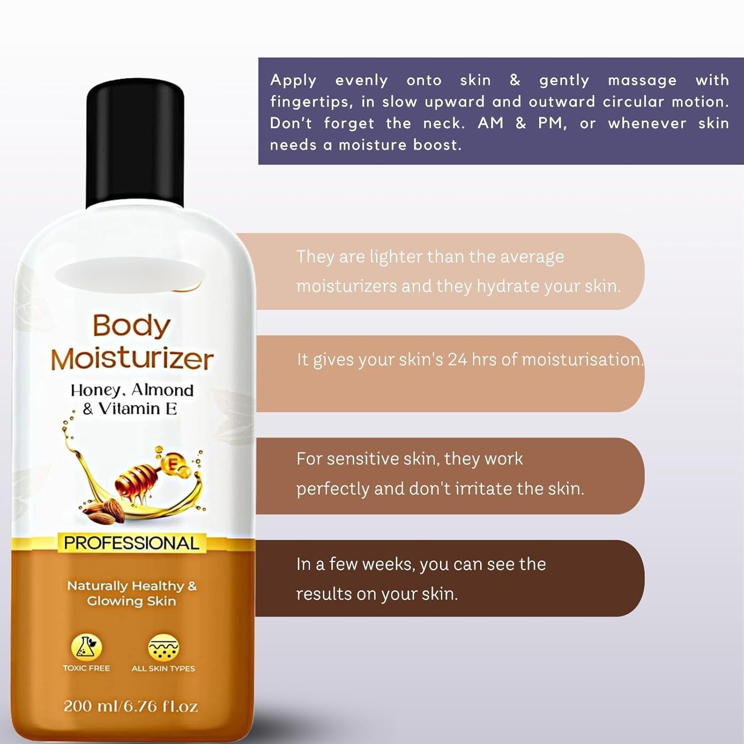 Honey Almond & Vitamin E Moisturizing Cream for Face, Hands & Body - Non-Greasy, Oil-Free Hydration for Glowing Skin - 24 Hour Nourishment - 200ml - Perfect for Dry Skin Care & Daily Moisturizing Routine