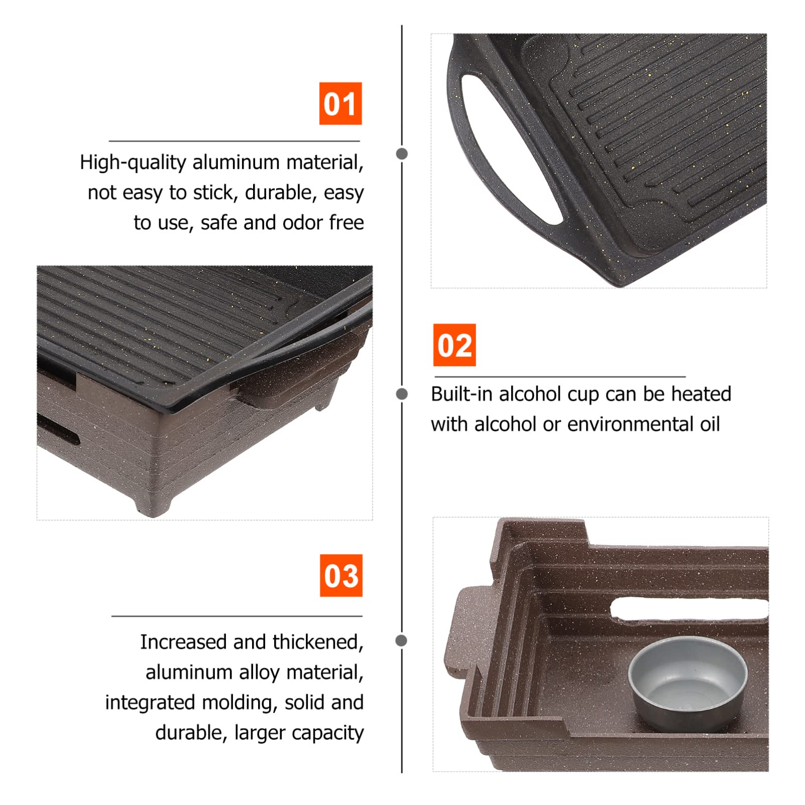 Hemoton Nonstick Cast Iron Skillet - Portable BBQ Grill Pan for Camping & Steak Cooking
