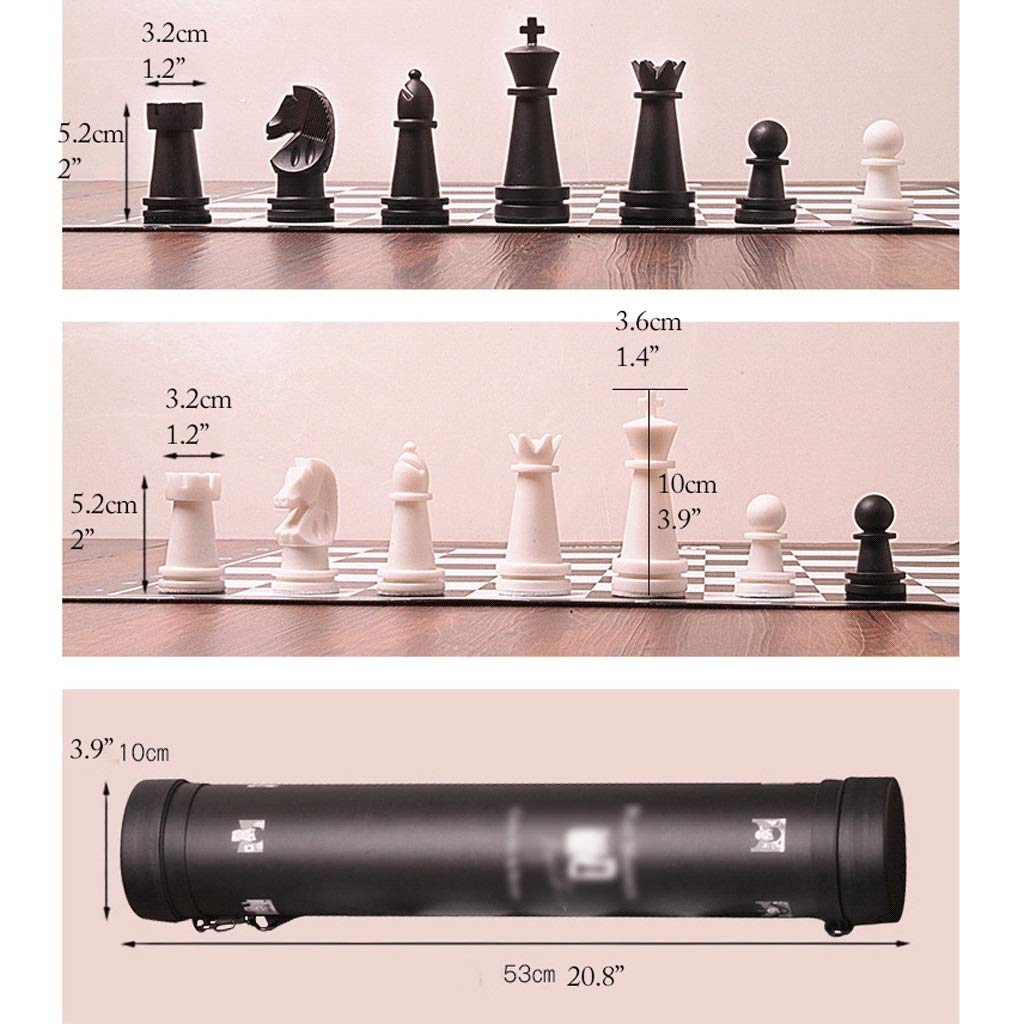 Premium Travel Chess Set with Luxury Leather Board & Shoulder Strap - Portable Black & White Chess Pieces in Carry Tube - Perfect for Outdoor Picnics, Camping Trips & Commuter Entertainment