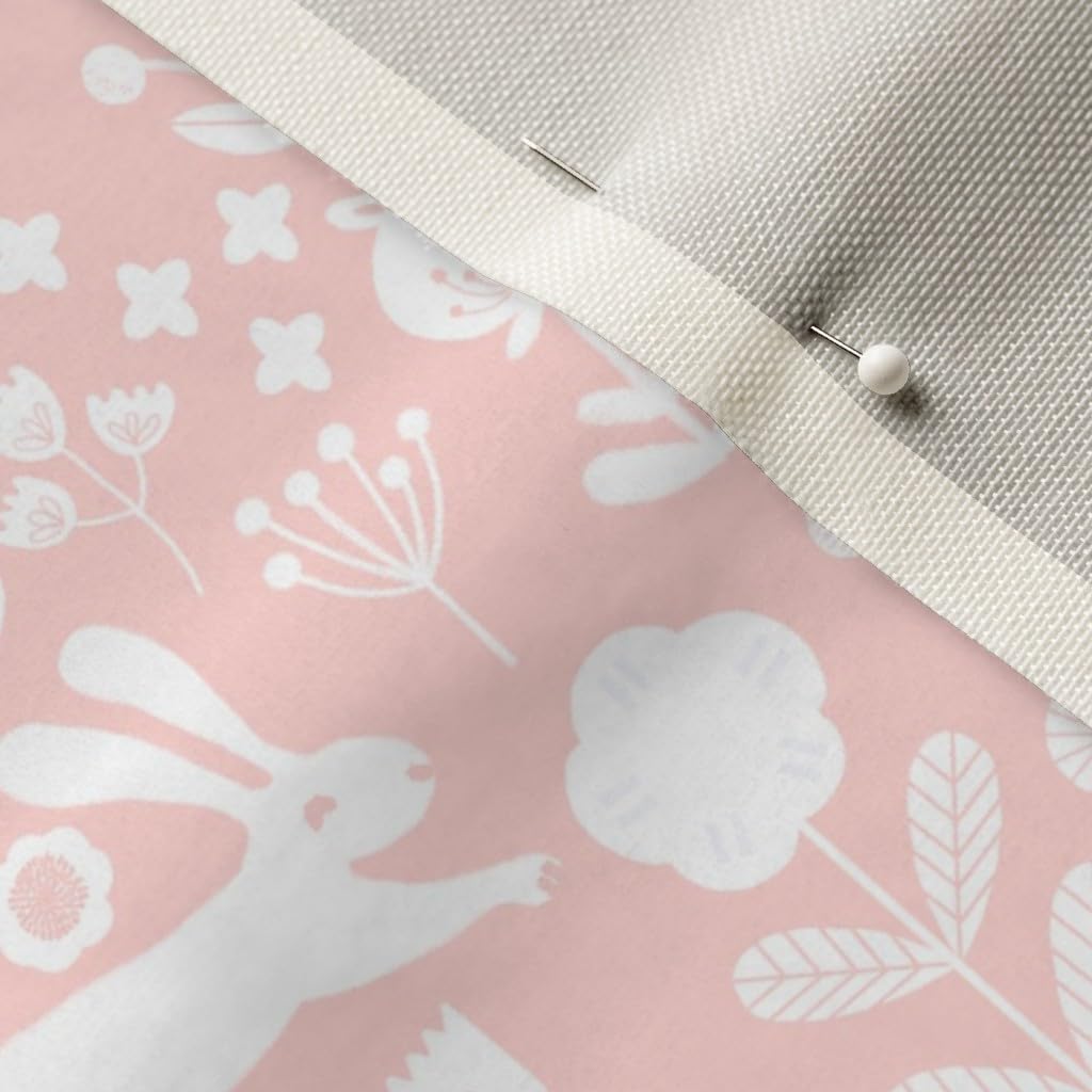 Woodland Spring Nursery Pink Pastel Cute Animals Rabbit Bird Printed Velvet Upholstery Fabric by The Yard - Soft Home Decor & Apparel Material for Baby Clothes, Curtains, Pillows | Spoonflower Premium Fabric