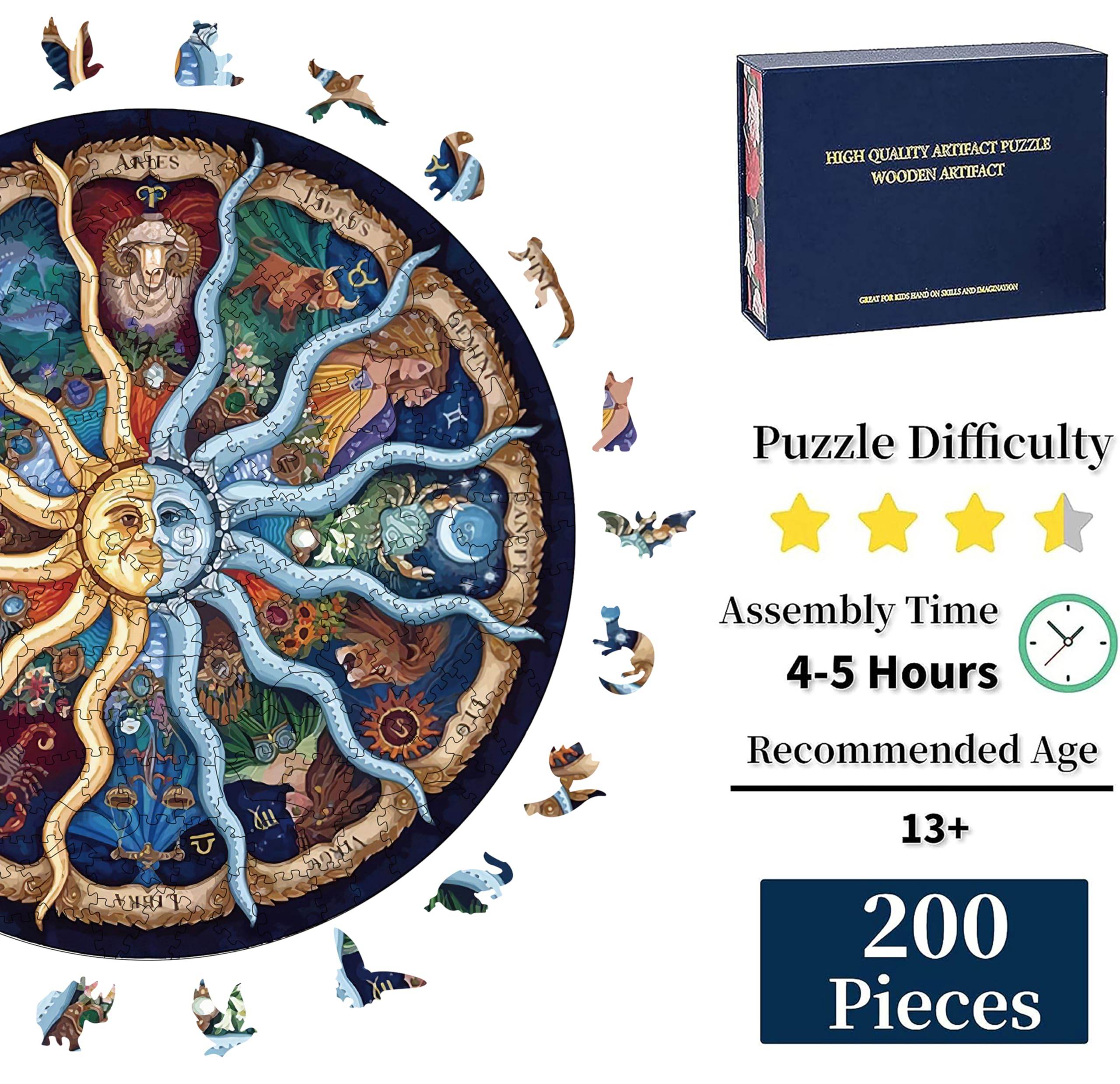 200-Piece Wooden Jigsaw Puzzle for Adults & Kids - Unique Irregular Animal Puzzle - Brain Teaser & Stress Relief - Perfect for Family Game Night & Home Decor (Ages 12+)