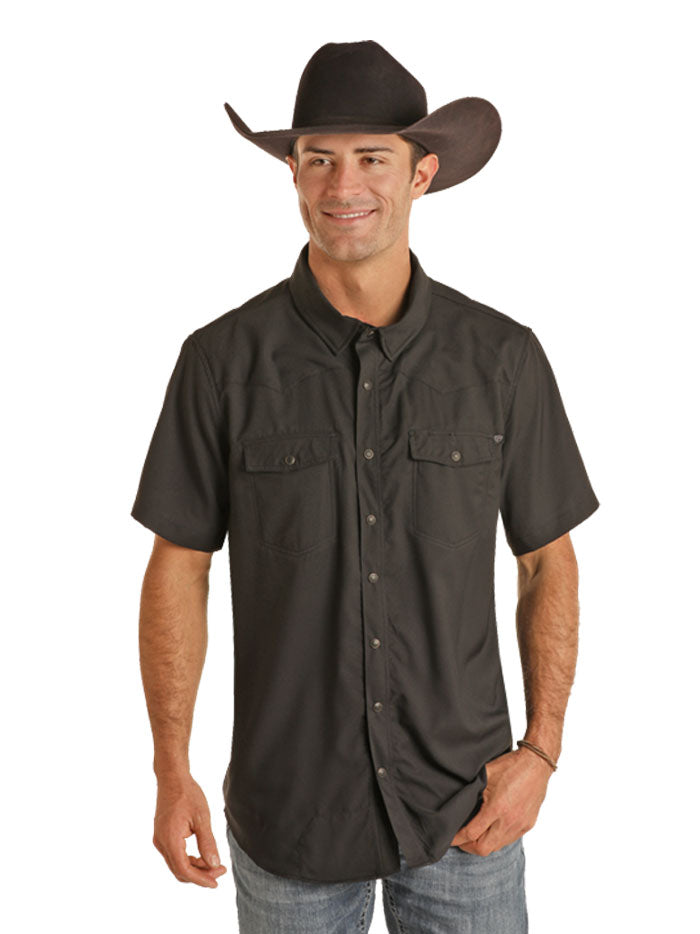 Rock & Roll Denim BMN3S02400 Black Men's Ripstop Short Sleeve Snap Button Shirt - Casual Wear, Outdoor Adventures & Music Festivals