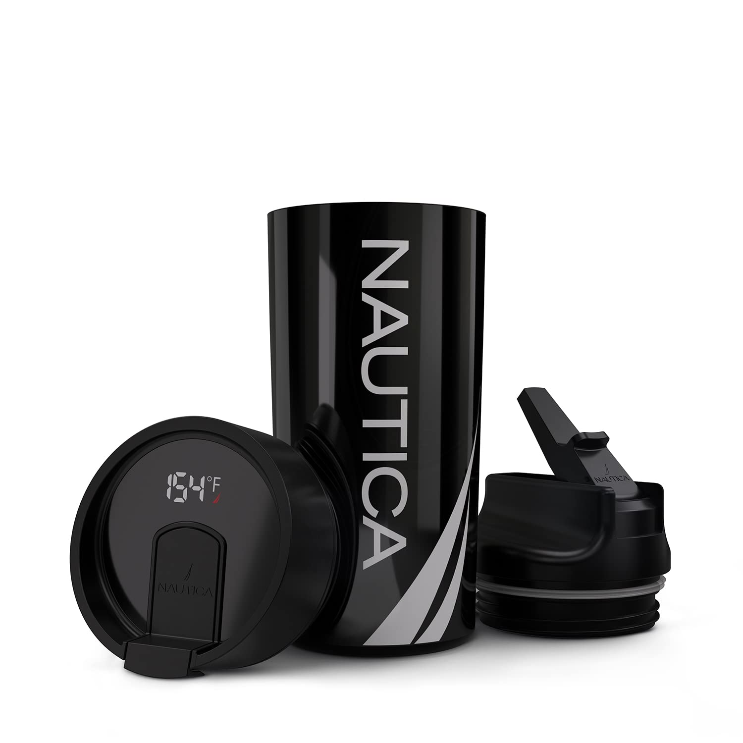 Nautica Smart Coffee Tumbler & Water Bottle - 17oz Stainless Steel Vacuum Insulated Thermos with Straw, LED Display & Leakproof Lid - Keeps Drinks Hot/Cold for 24 Hours - Perfect for Gym, Office, Travel & Outdoor Activities (J CLASS BLACK)