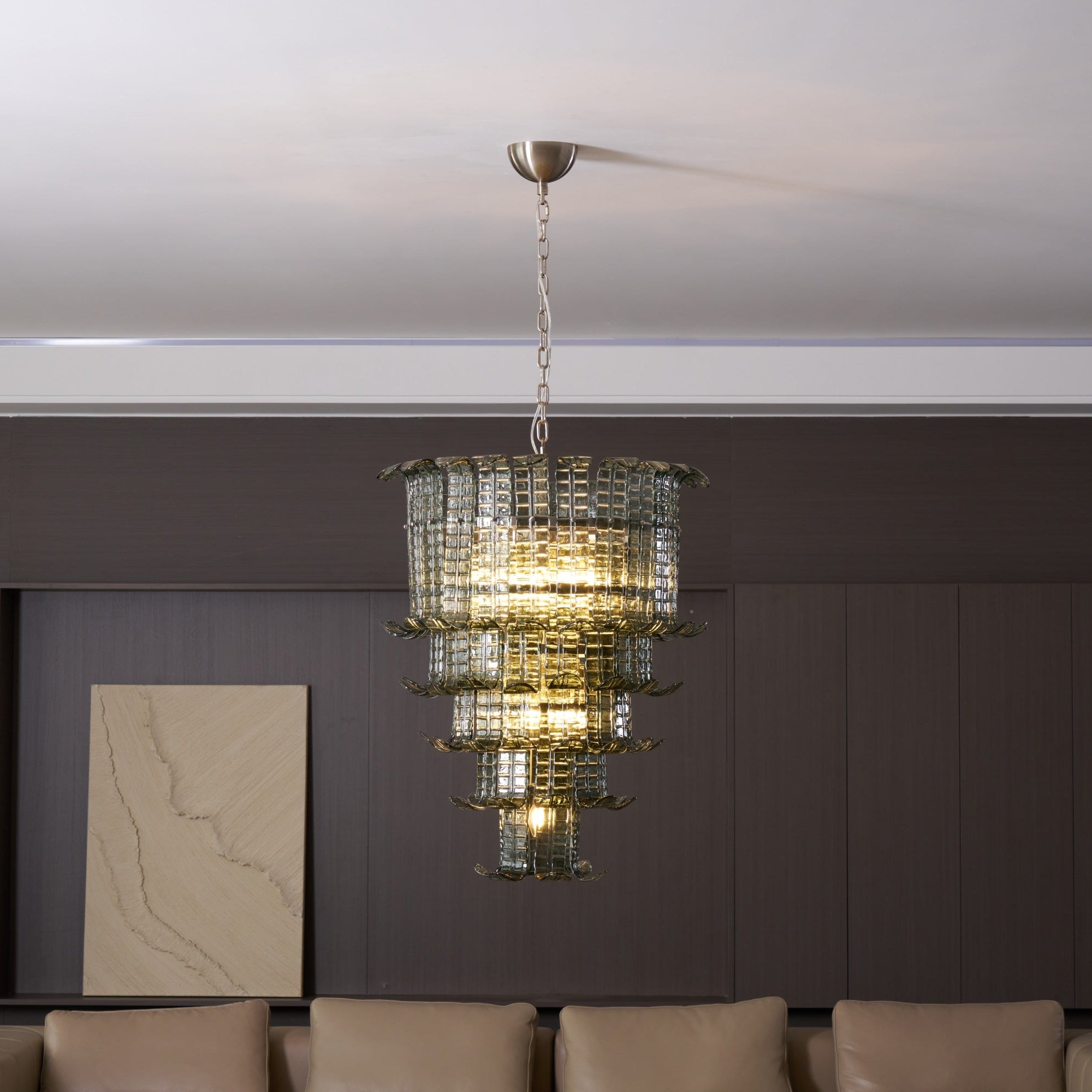Elegant Cascade Murano Glass Chandelier - Handcrafted Italian Lighting Fixture for Dining Room, Living Room & Bedroom Decor