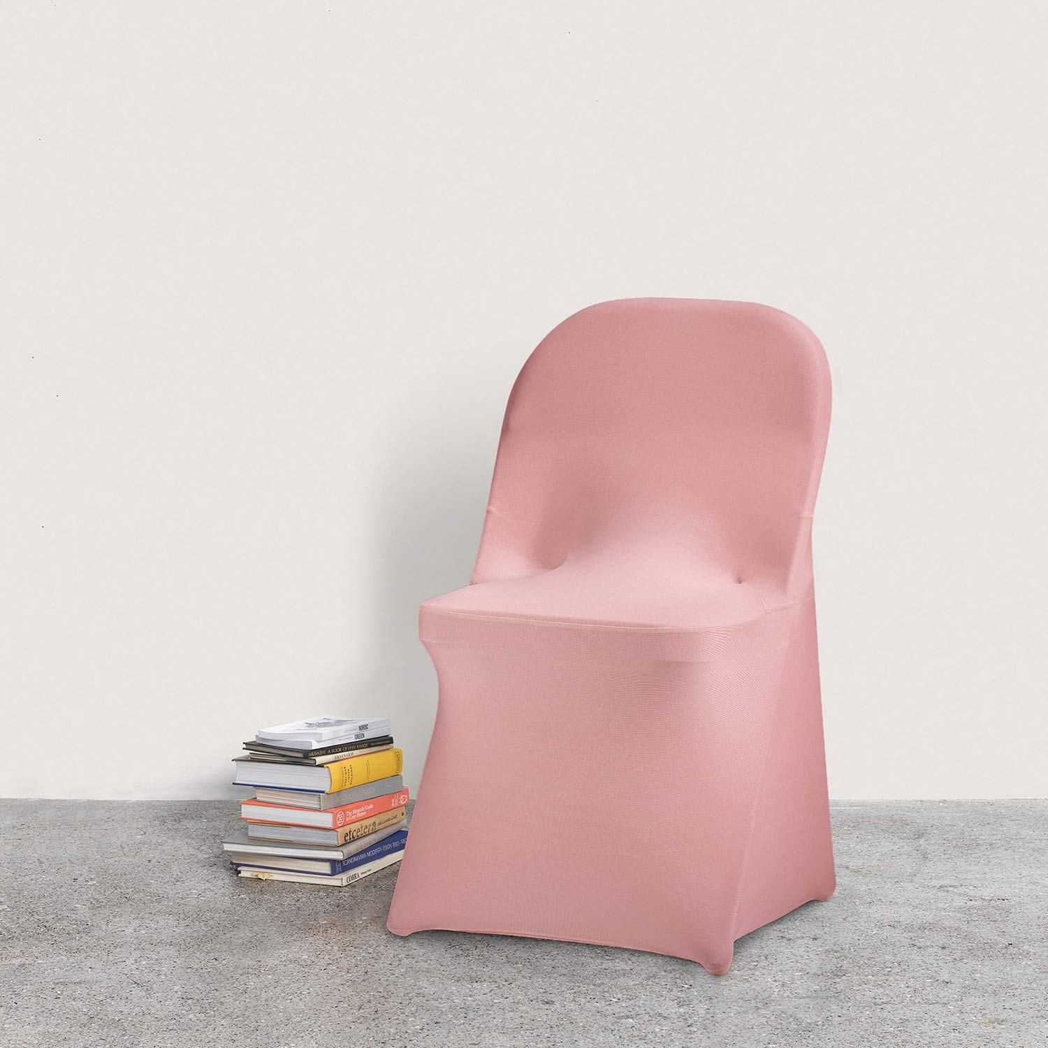 Peomeise Stretch Spandex Folding Chair Covers - 12 Pack Dusty Pink Elastic Banquet Chair Slipcovers for Wedding, Party, Dining & Special Events - Perfect for Indoor/Outdoor Decorations