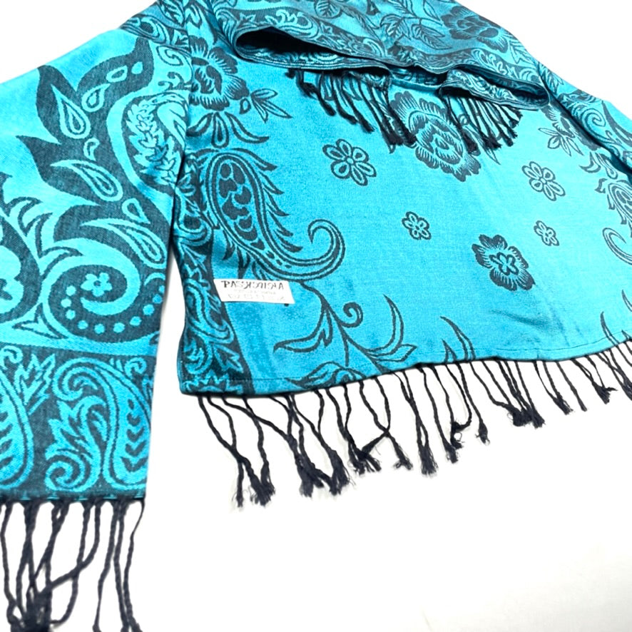 PASH LS Crop Top - Floral Print Turquoise & Black Women's Fashion Tops for Casual Wear, Street Style, and Layering