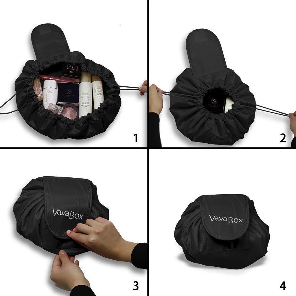Waterproof Large Capacity Drawstring Makeup Bag for Women - Travel Cosmetic Organizer Pouch, Portable Makeup Storage Case for Toiletries & Beauty Essentials (Black) - Perfect for Travel, Gym & Daily Use