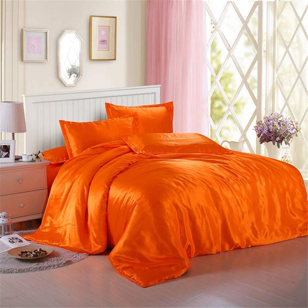 Twin XL Comforter Set - 7 Piece Satin Bedding Set with Duvet Insert, Flat Sheet, Fitted Sheet (19'') & 4 Pillowcases - 600 GSM Orange Luxury Comforter for College Dorms, Guest Rooms & Teen Bedrooms