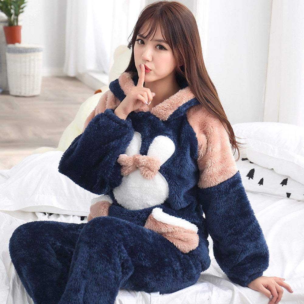 Women's Fleece Winter Pajama Set - Cozy Animal Rabbit Print Sleepwear for Women & Girls | 2-Piece Warm Pajamas for Cold Nights, Loungewear & Holiday Gifts