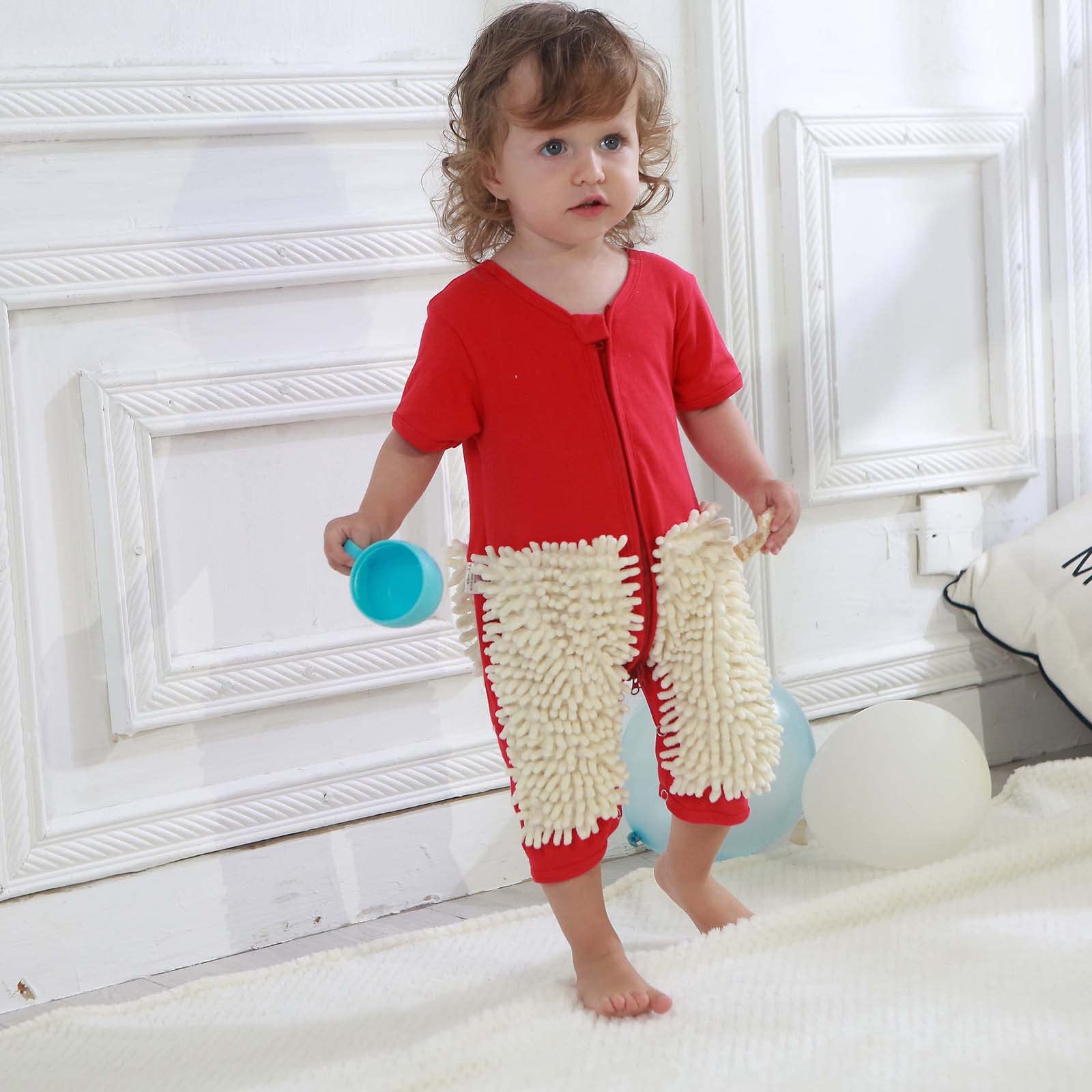Funny Baby Mop Onesie - Cute Cleaning Romper Short Sleeve Jumpsuit for Infants | Toddler Floor Cleaning Costume & Play Outfit for Photo Shoots & Pretend Play