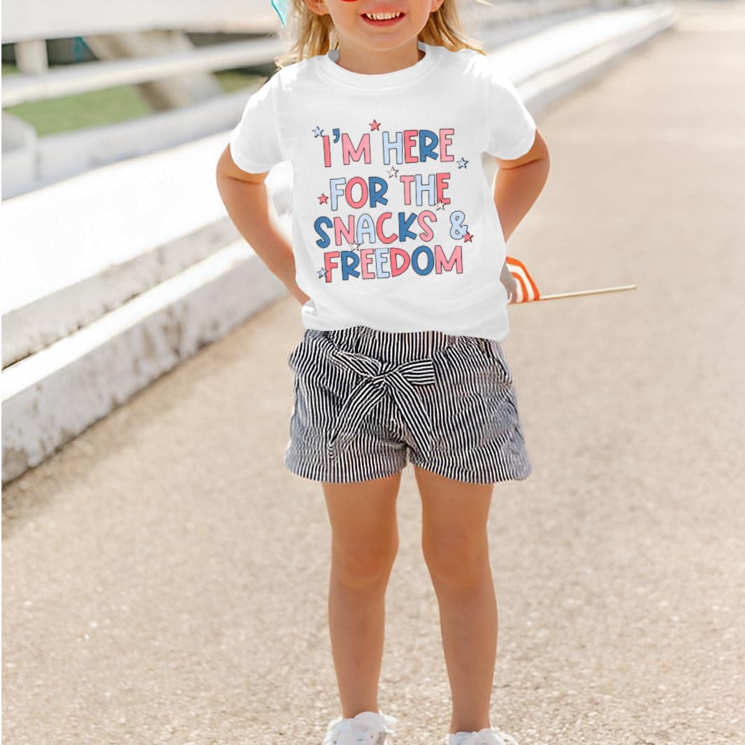 4th of July Kids Shirt - Patriotic 'I'm Here for The Snacks' Graphic Tee for Toddler Boys & Girls - Perfect for Independence Day Celebrations