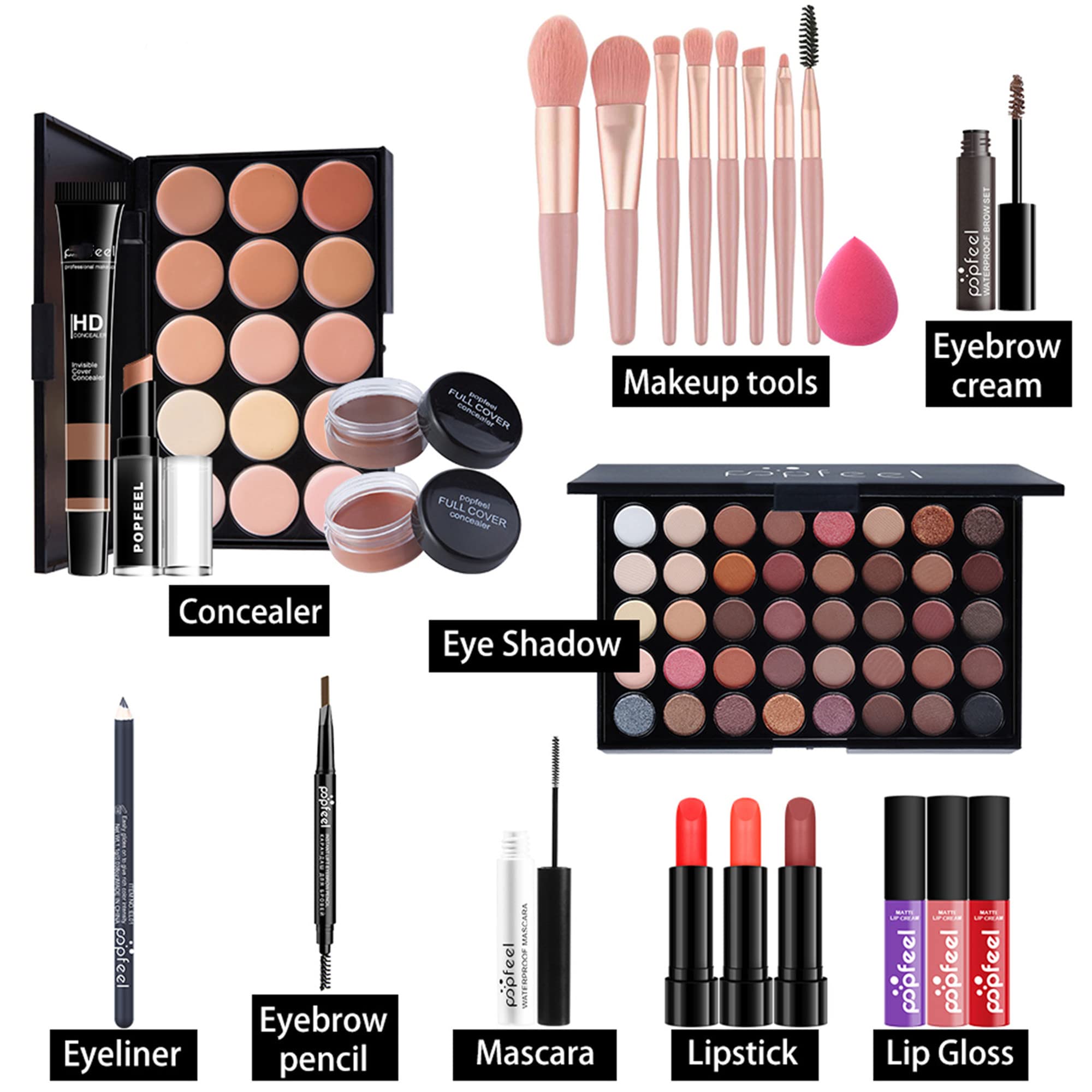 MAEPEOR 27-Piece Complete Makeup Kit for Women & Teens - Includes Eyebrow Pencil, Eyeliner, Eyeshadow Palette, Mascara, Foundation, Concealer, Lip Gloss, Lipstick, Makeup Remover & Brushes - Perfect Gift Set for Birthday, Christmas & Everyday Makeup (POP004B)